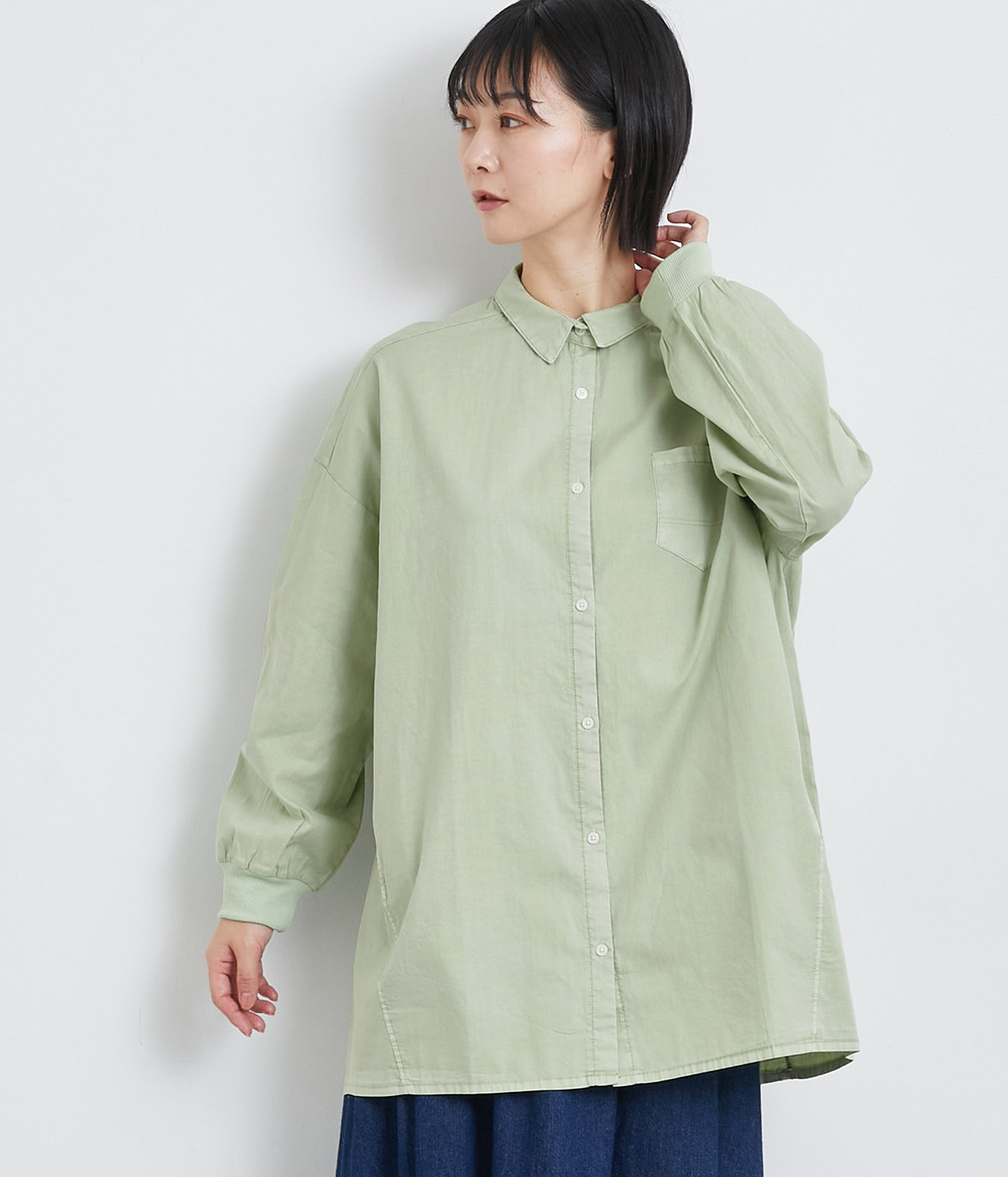 オックスピグメント加工チュニックシャツ(ライトカーキ-ONESIZE)