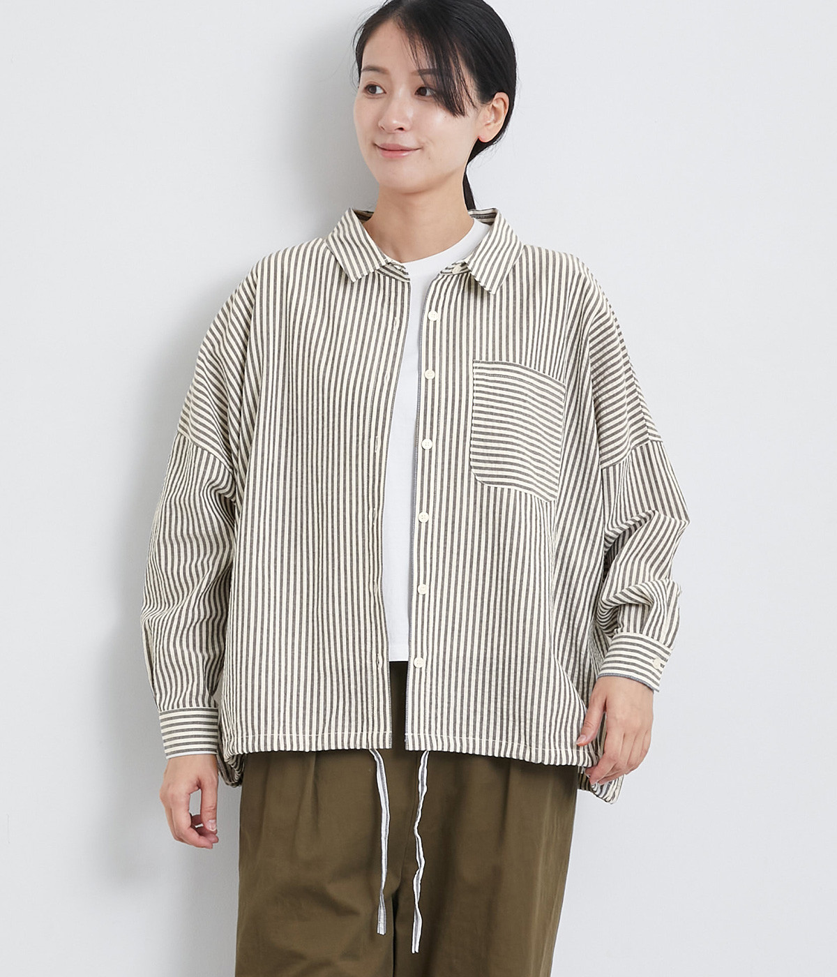 カラーストライプシャツ(チャコールストライプ-ONESIZE)