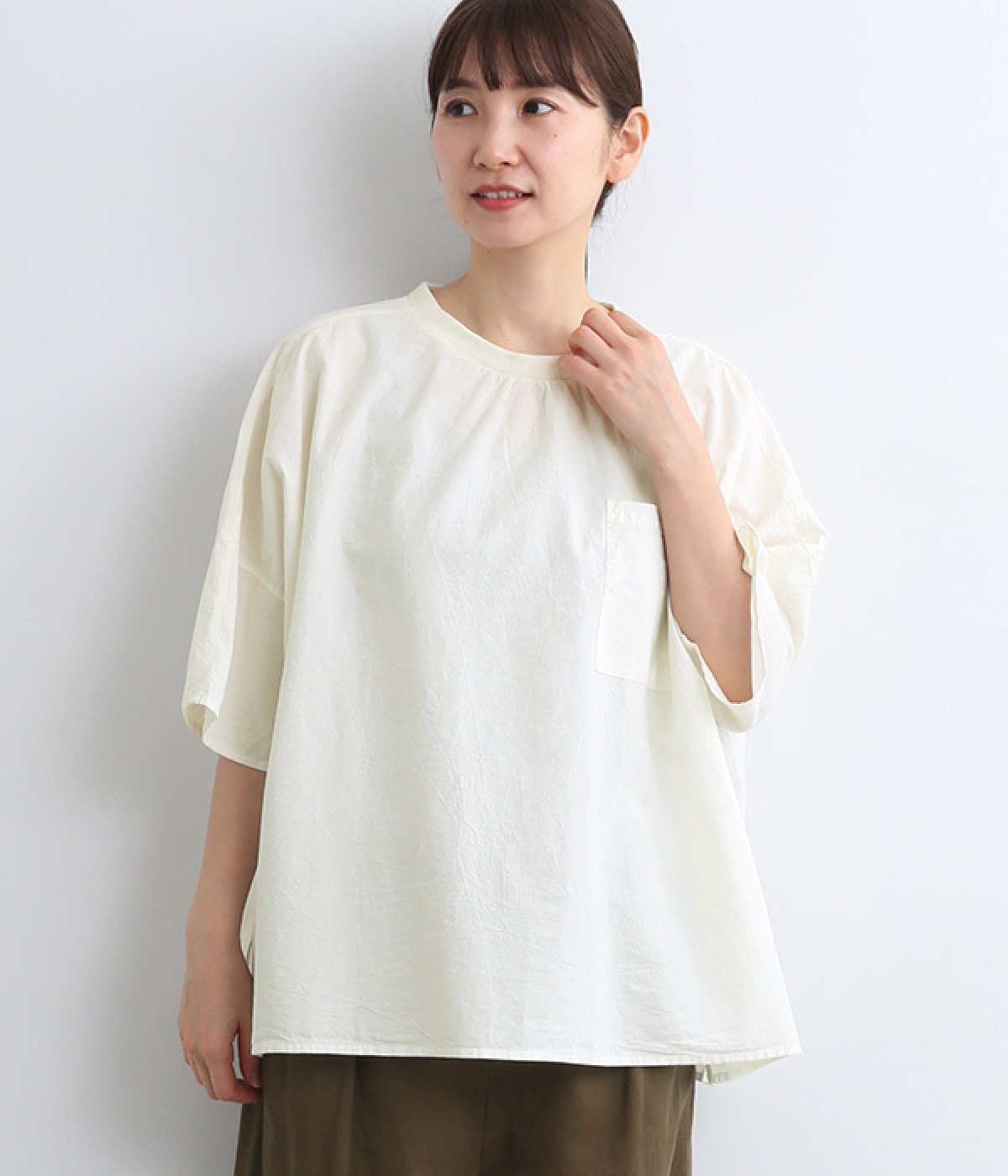 ワッシャーコットンピグメントワイドプルオーバー(オフホワイト-ONESIZE)