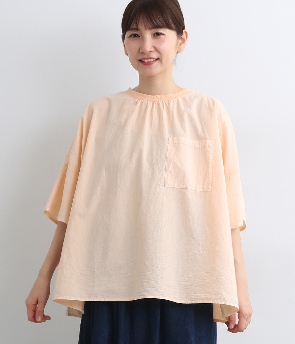 ワッシャーコットンピグメントワイドプルオーバー(ピンクベージュ-ONESIZE)