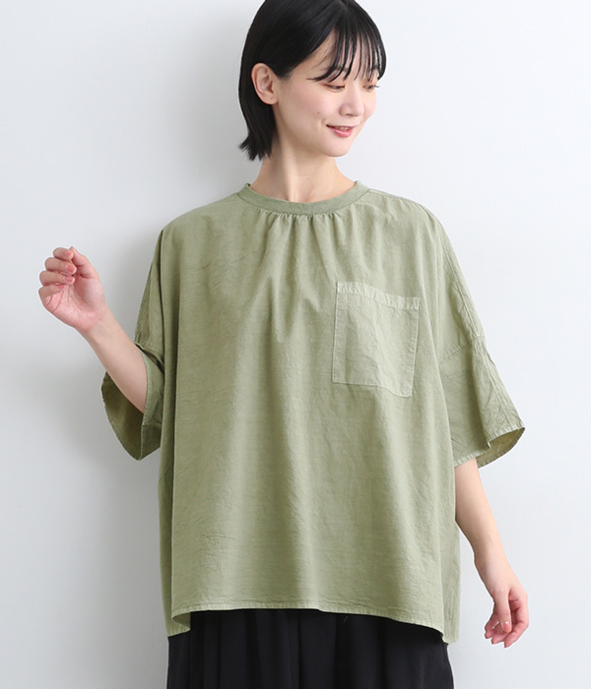 ワッシャーコットンピグメントワイドプルオーバー(カーキ-ONESIZE)
