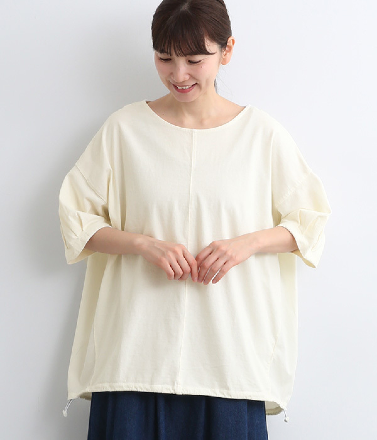 ピグメント加工ステッチデザインチュニック(アイボリー-ONESIZE)