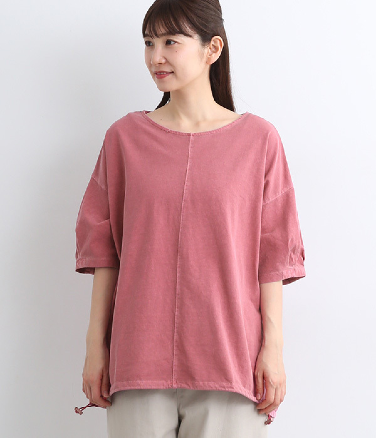 ピグメント加工ステッチデザインチュニック(ソフトレッド-ONESIZE)