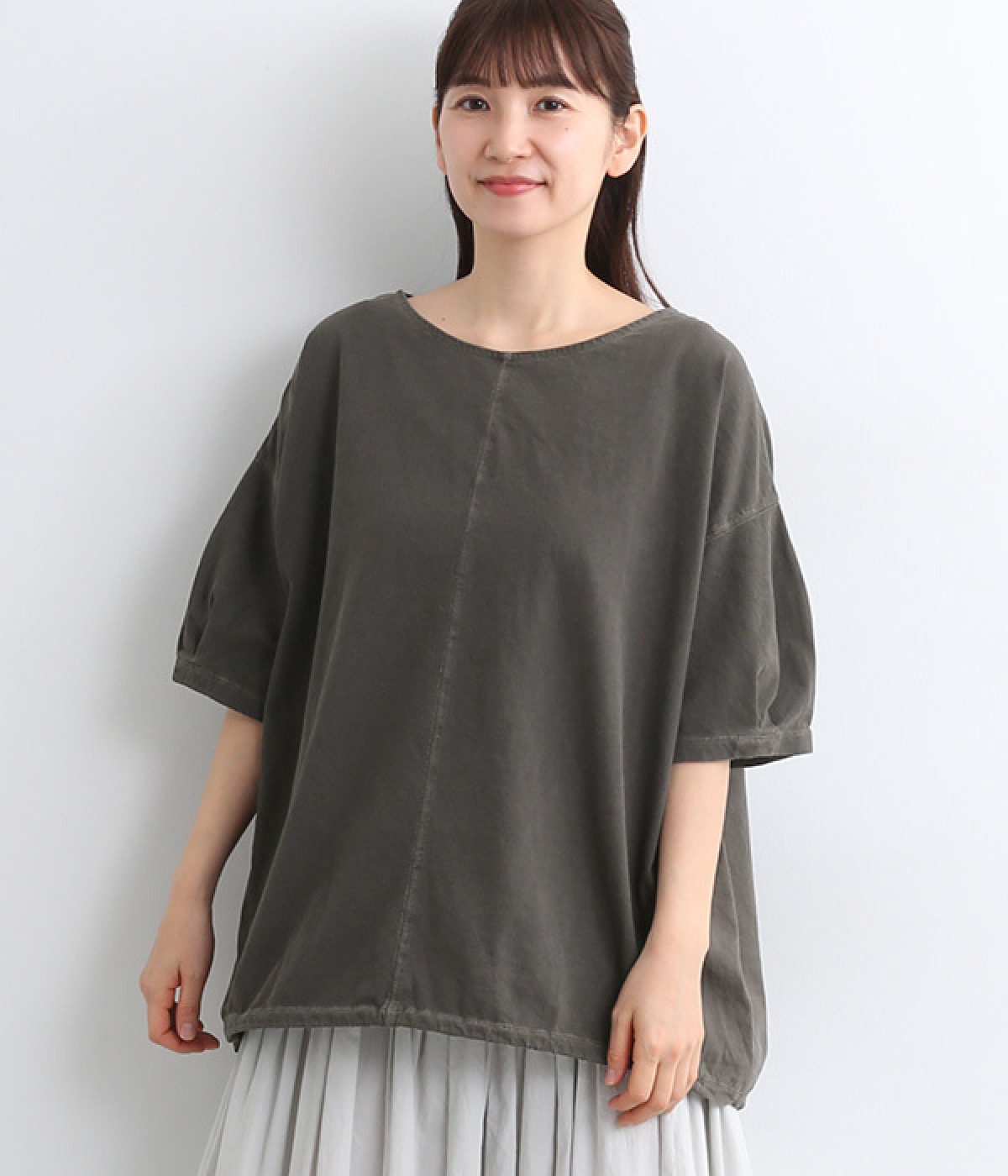 ピグメント加工ステッチデザインチュニック(チャコール-ONESIZE)
