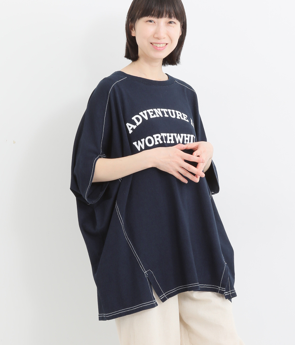 インディゴ天竺プリントプルオーバー(ネイビーデニム-ONESIZE)
