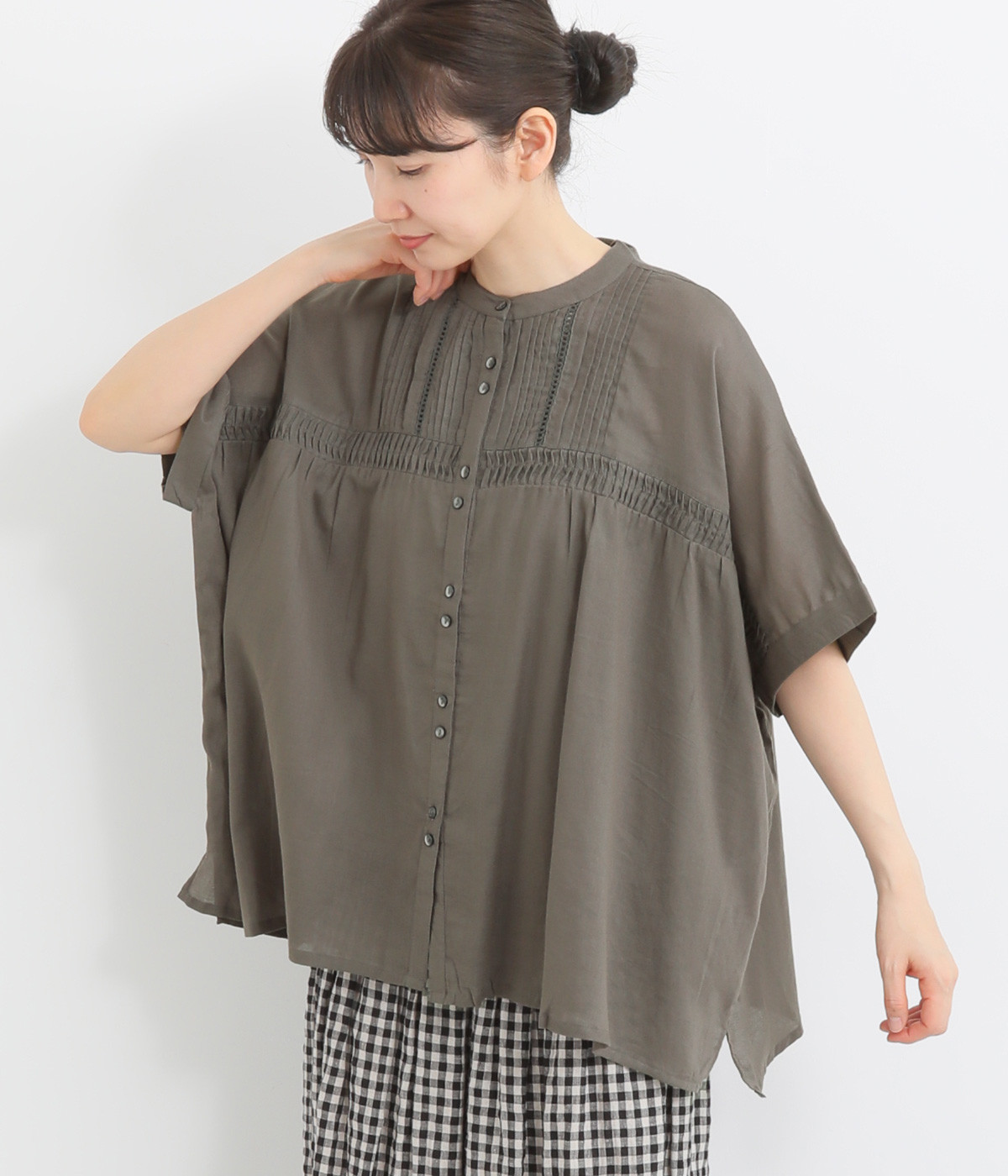 モスコットンタックデザインシャツ(チャコール-ONESIZE)
