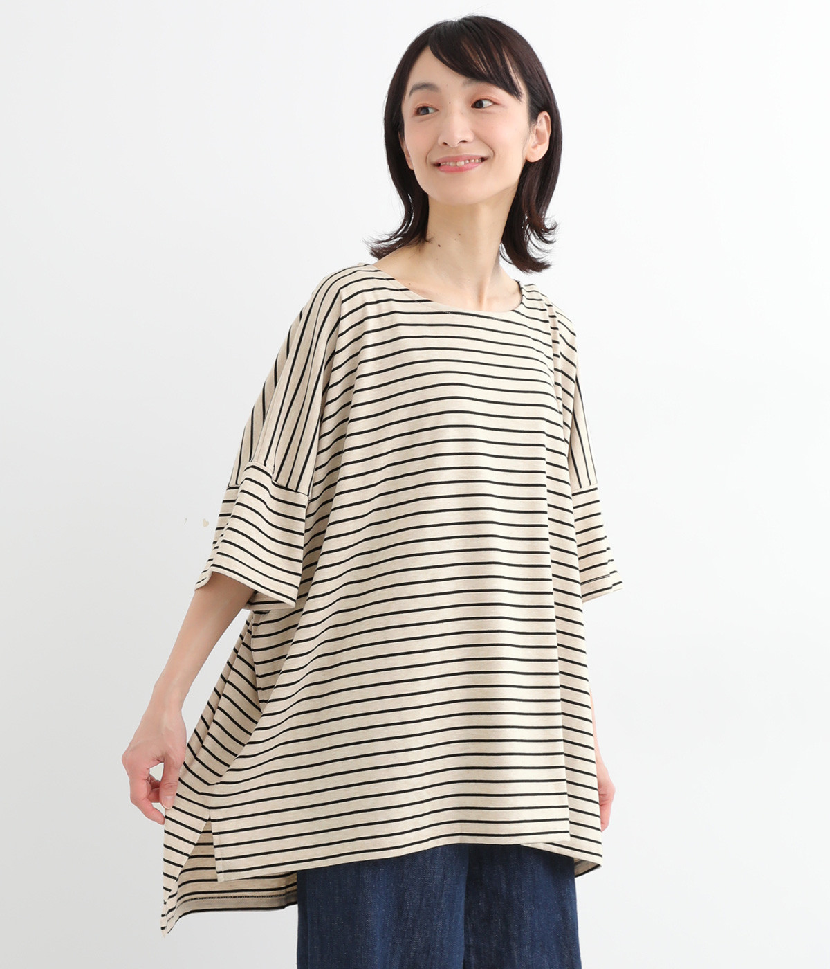 16SOE天竺バイオウォッシュスクエアTシャツ(ブラックボーダー-ONESIZE)