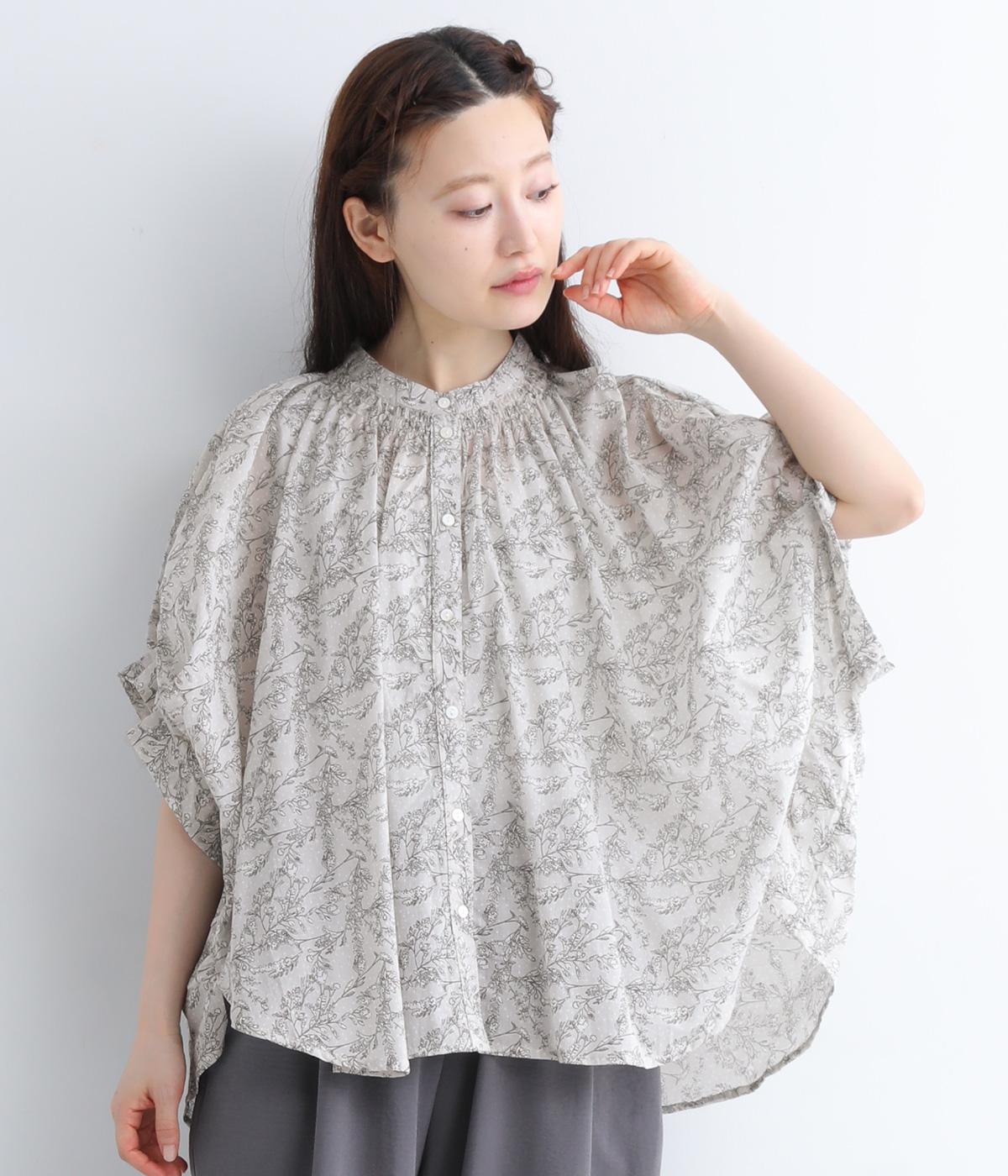 コットンボイルprint バックデザイン切替ブラウス(グレージュ-ONESIZE)