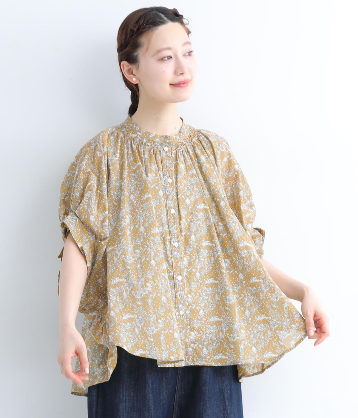 コットンボイルprint バックデザイン切替ブラウス(イエロー-ONESIZE)