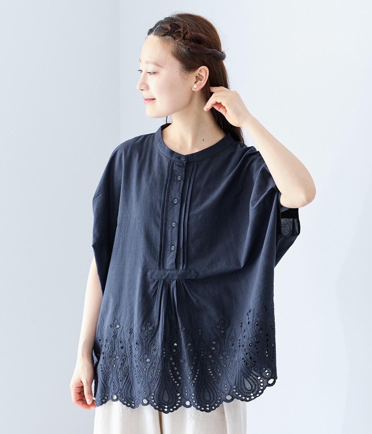 キャンブリックスカラップ刺繍プルオーバー(ネイビー-ONESIZE)