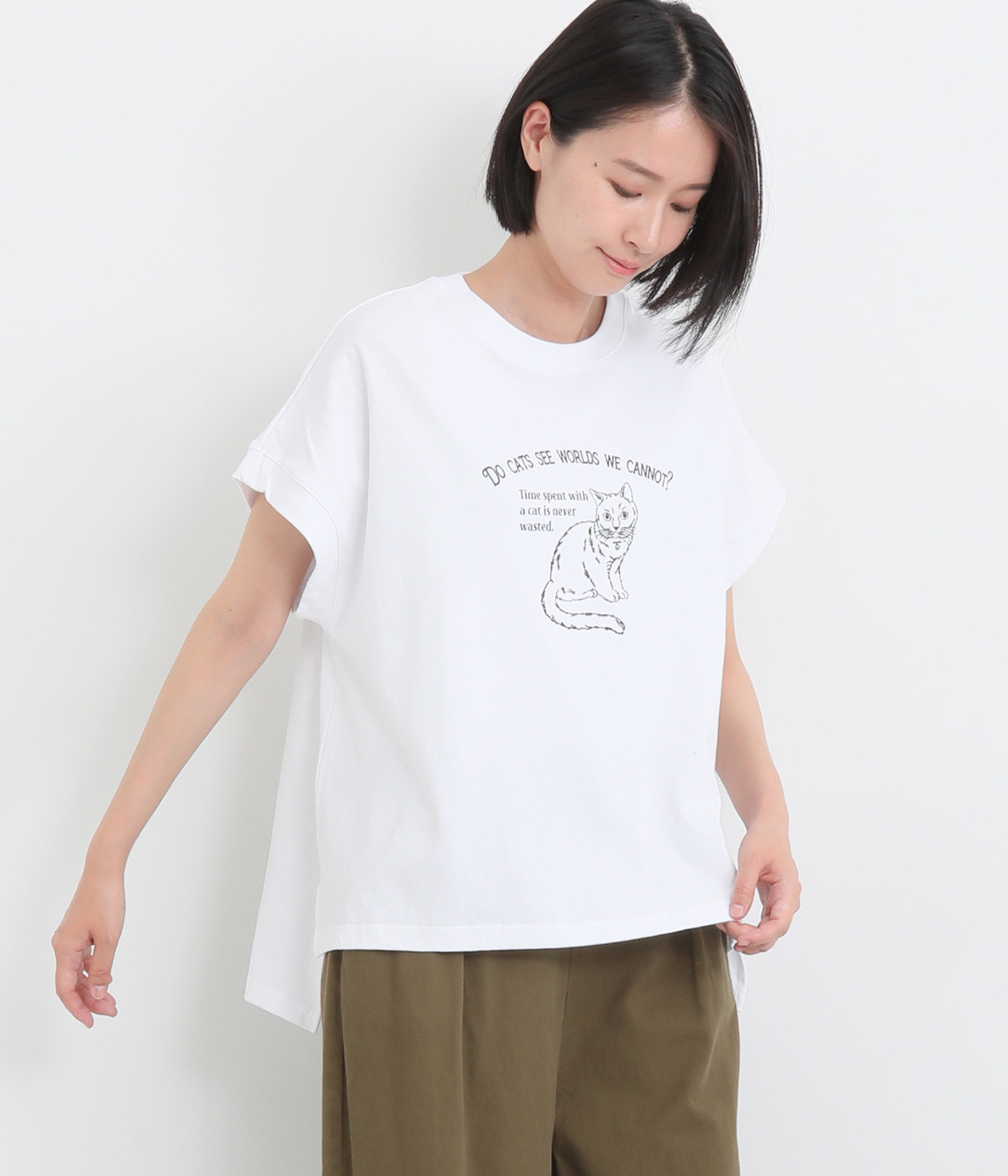 160E天竺 おませネコT(ホワイト-ONESIZE)