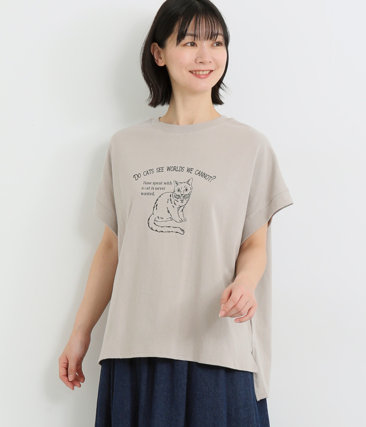 160E天竺 おませネコT(グレージュ-ONESIZE)