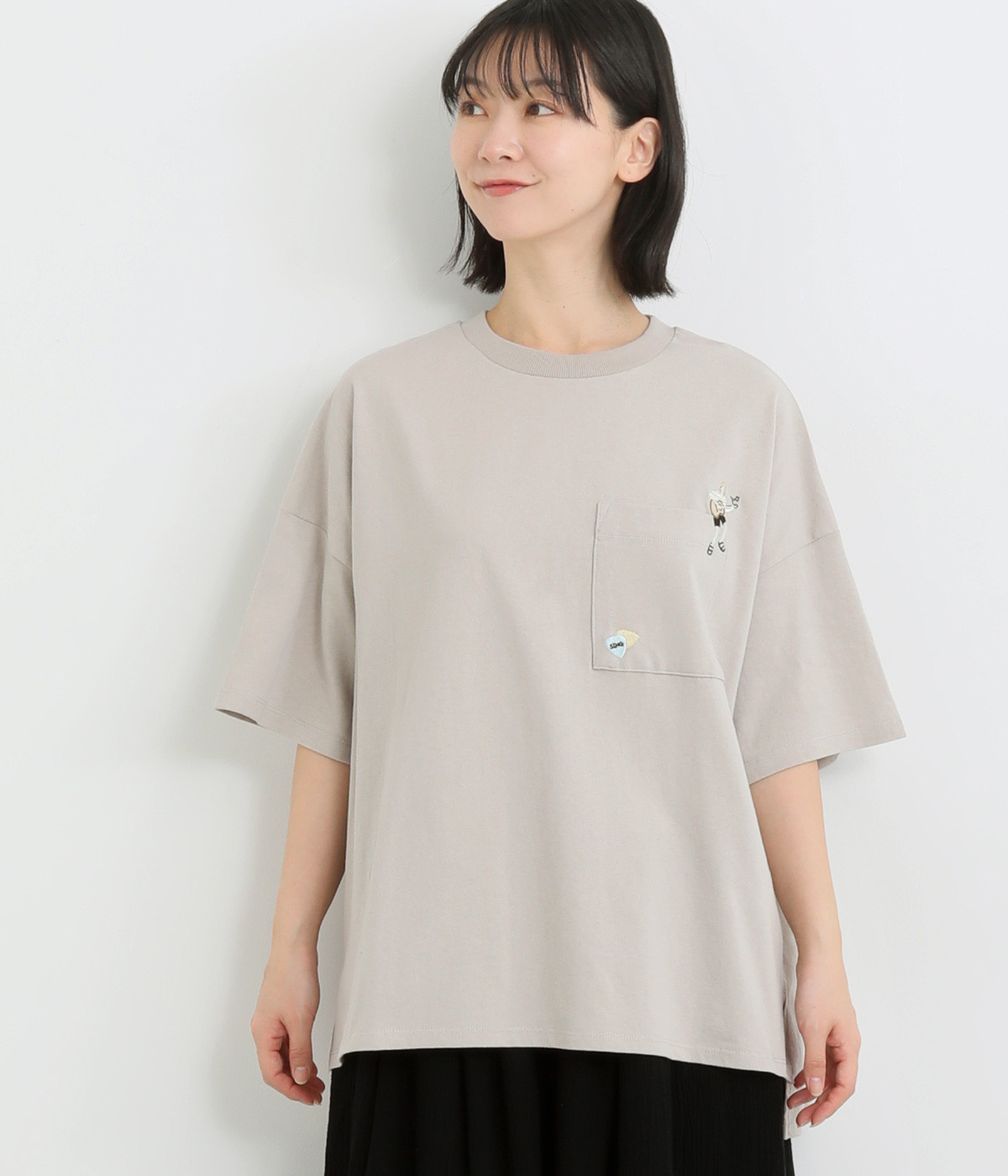 160E天竺 アソート刺繍T(グレージュ-ONESIZE)
