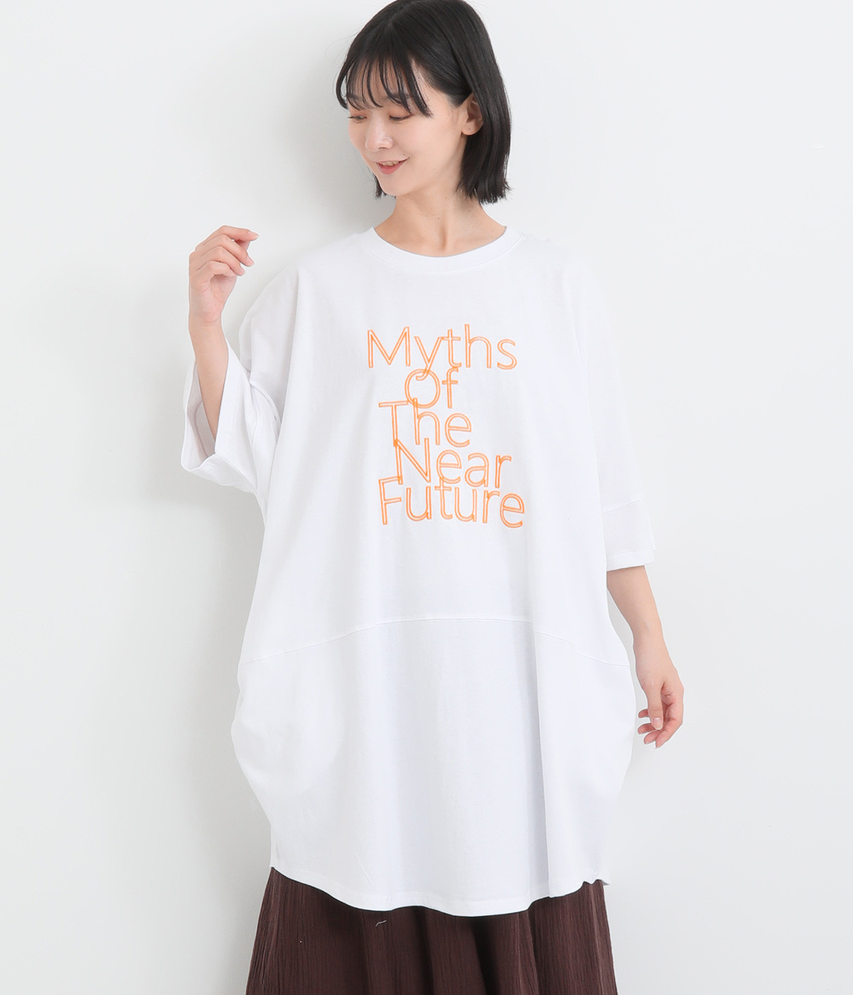 160E天竺 ロゴ刺繍T(ホワイト-ONESIZE)