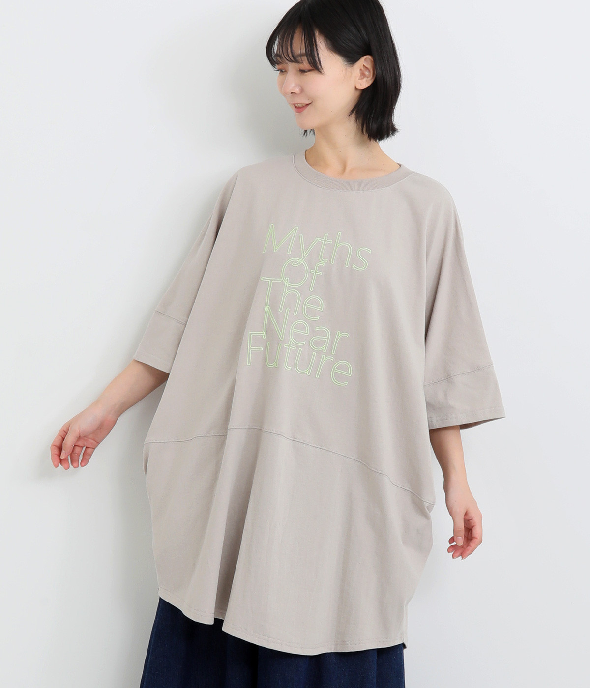 160E天竺 ロゴ刺繍T(グレージュ-ONESIZE)