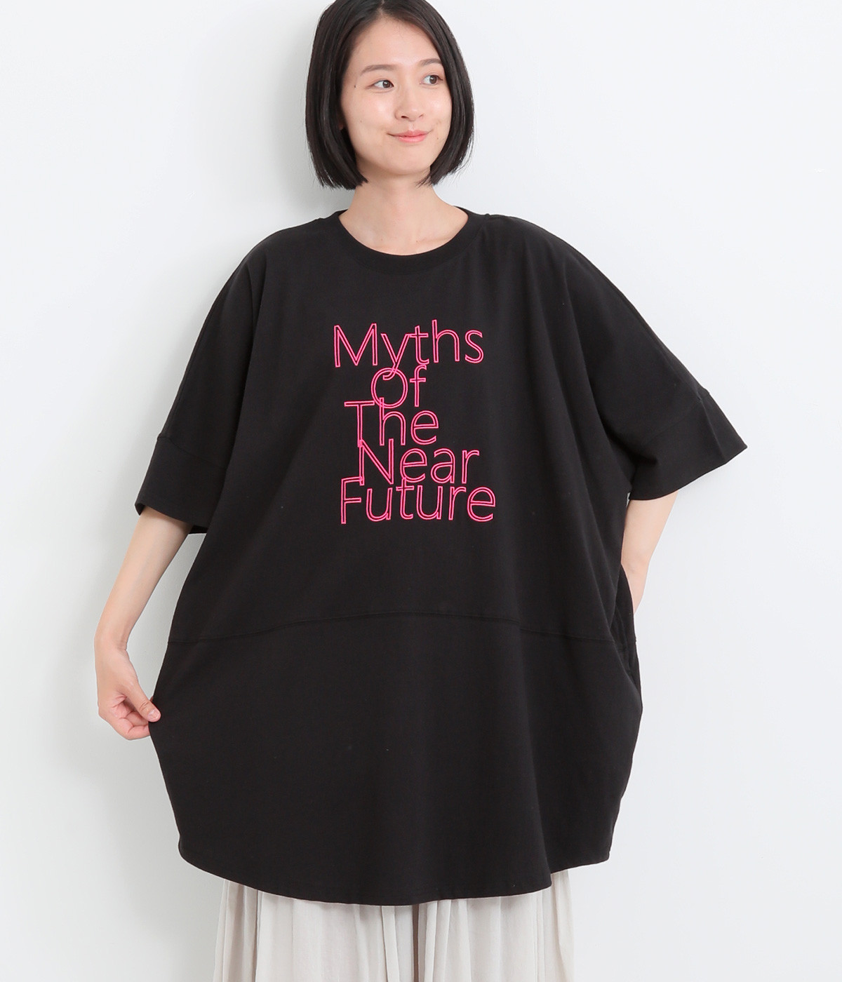160E天竺 ロゴ刺繍T(ブラック-ONESIZE)