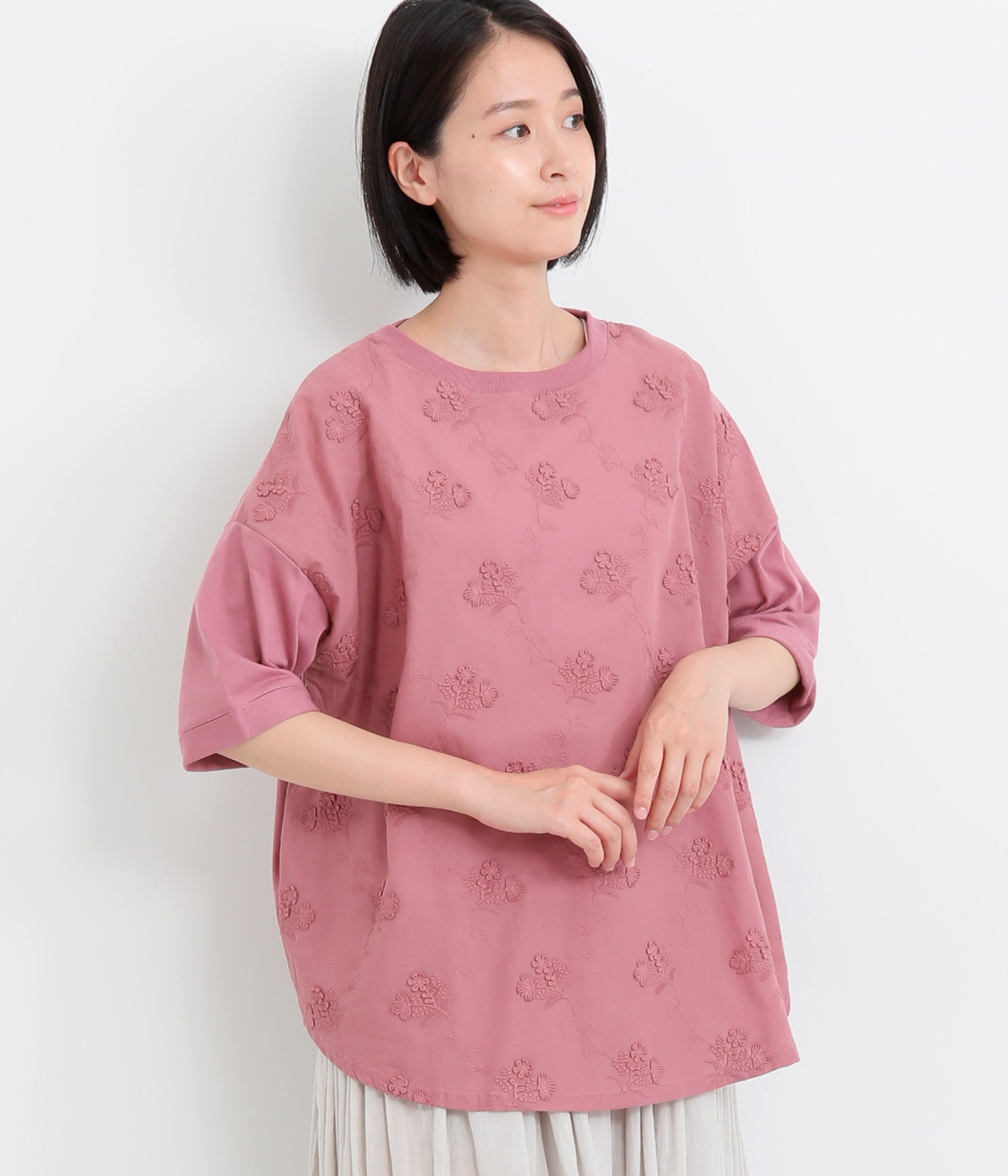 ３D刺繍サークルプルオーバー(ピンク-ONESIZE)