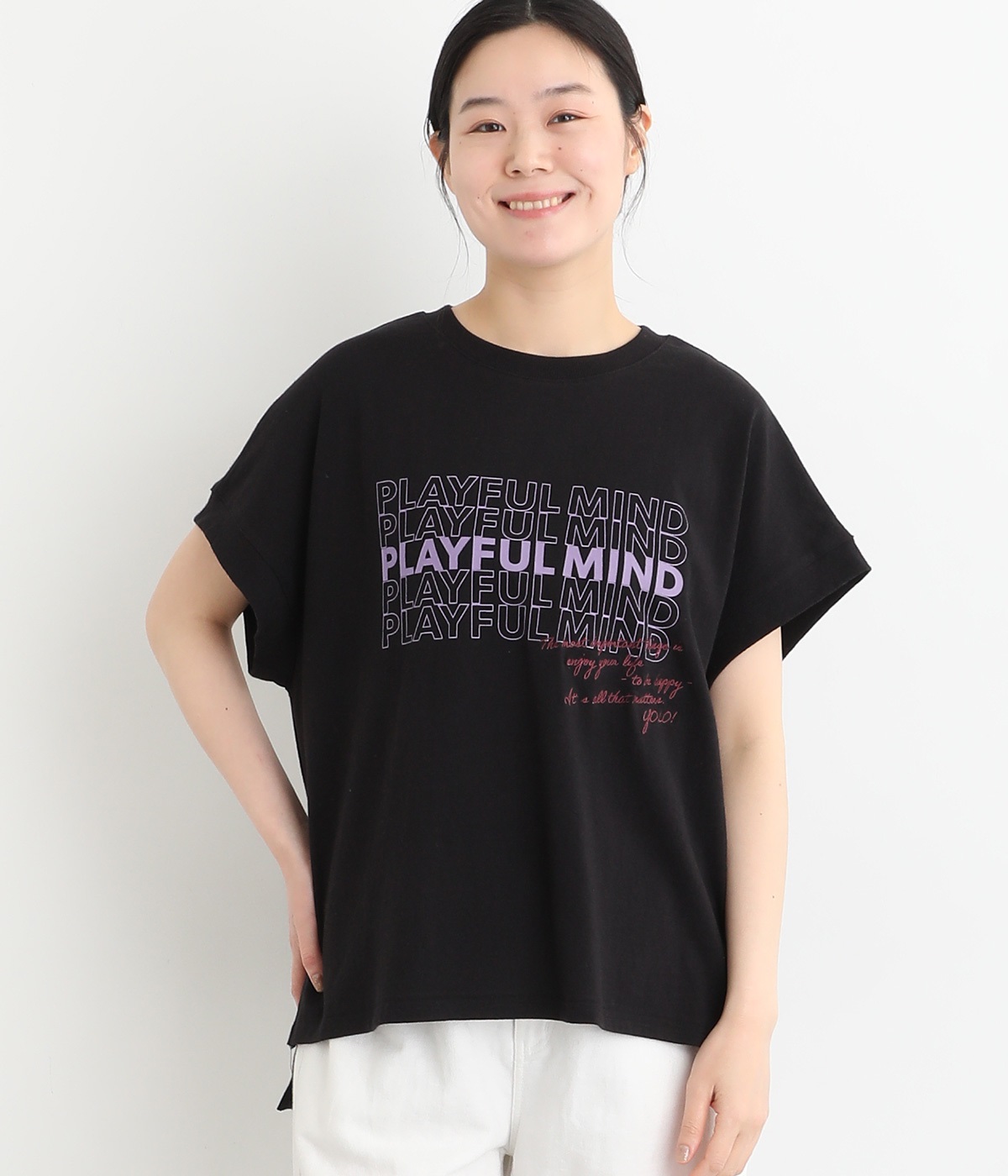 16OE天竺 フレンチロゴ刺繍プルオーバー(ブラック-ONESIZE)