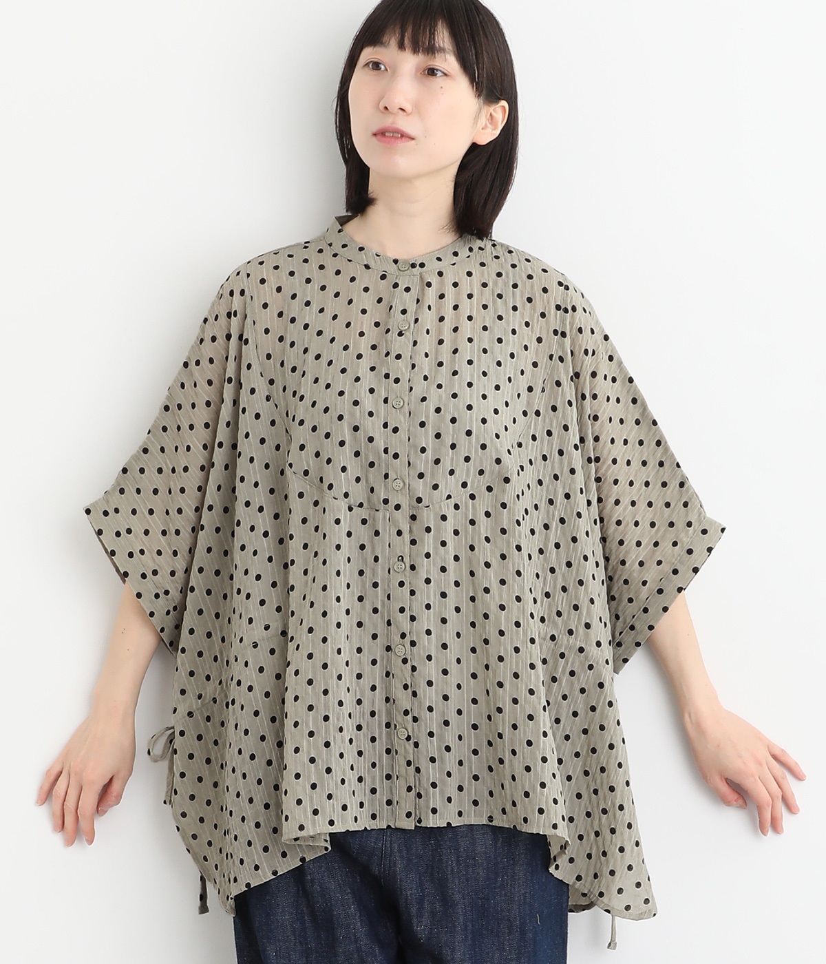 シアー ドロストシャツ(カーキドット-ONESIZE)