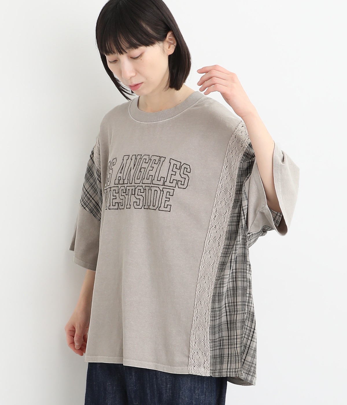 18s天竺ピグメント ドッキングワイドロゴT(グレージュ-ONESIZE)