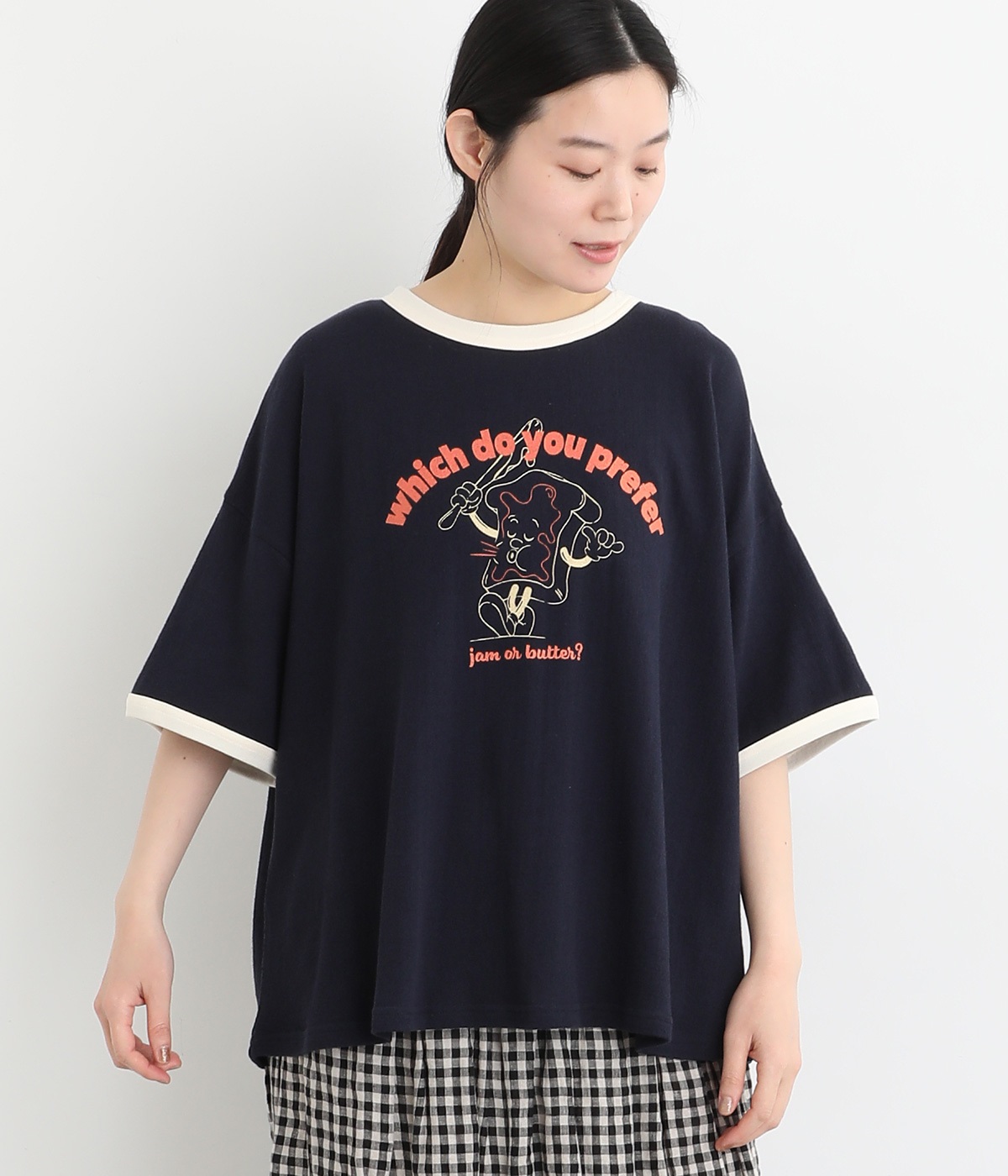 梨地カットソー接触冷感加工 リンガーT(ダークネイビー-ONESIZE)