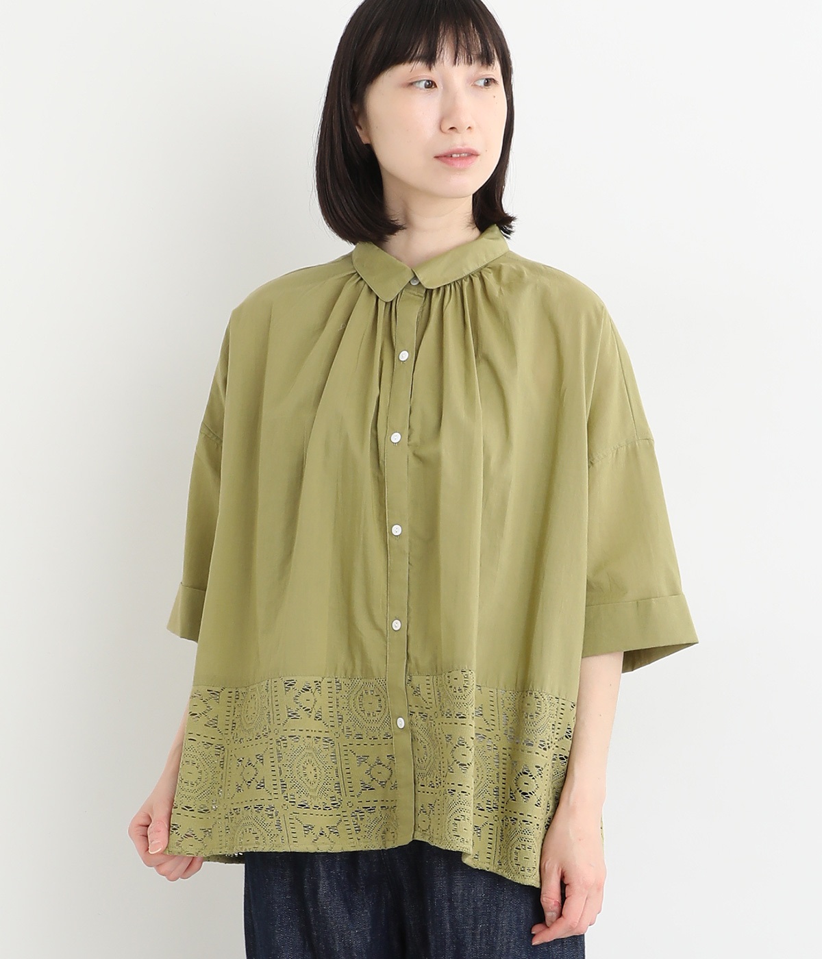 クロッシェレース 切替シャツ(ライムグリーン-ONESIZE)