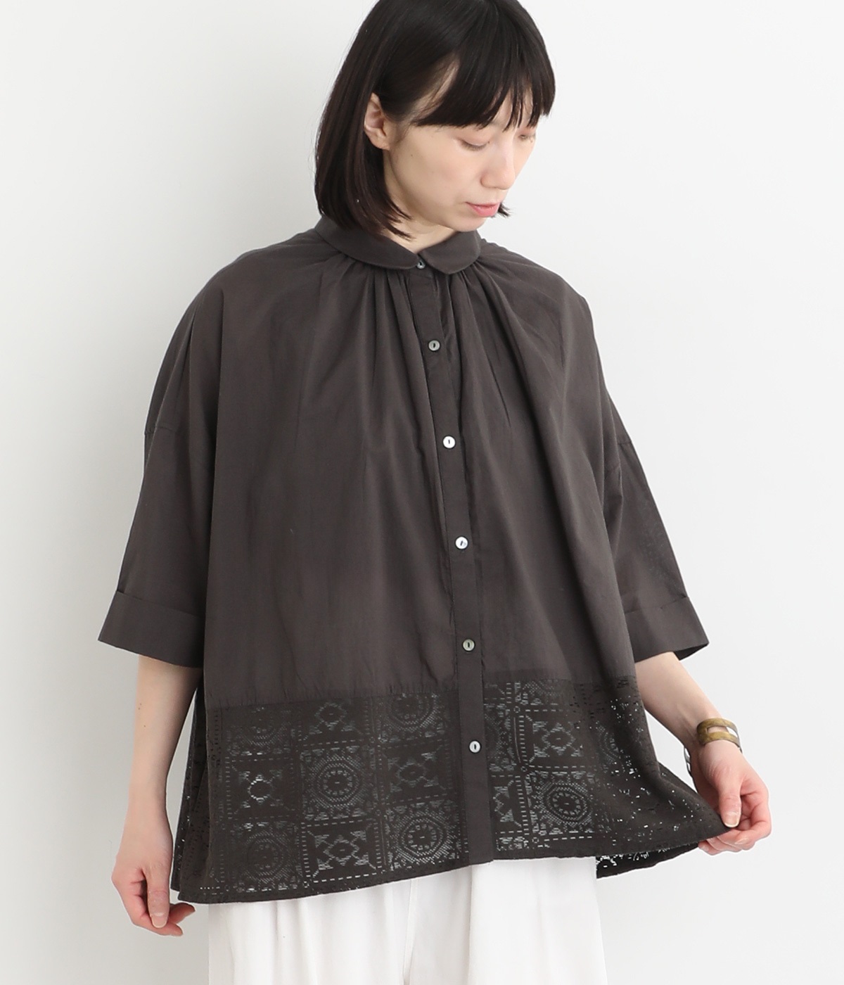 クロッシェレース 切替シャツ(チャコール-ONESIZE)