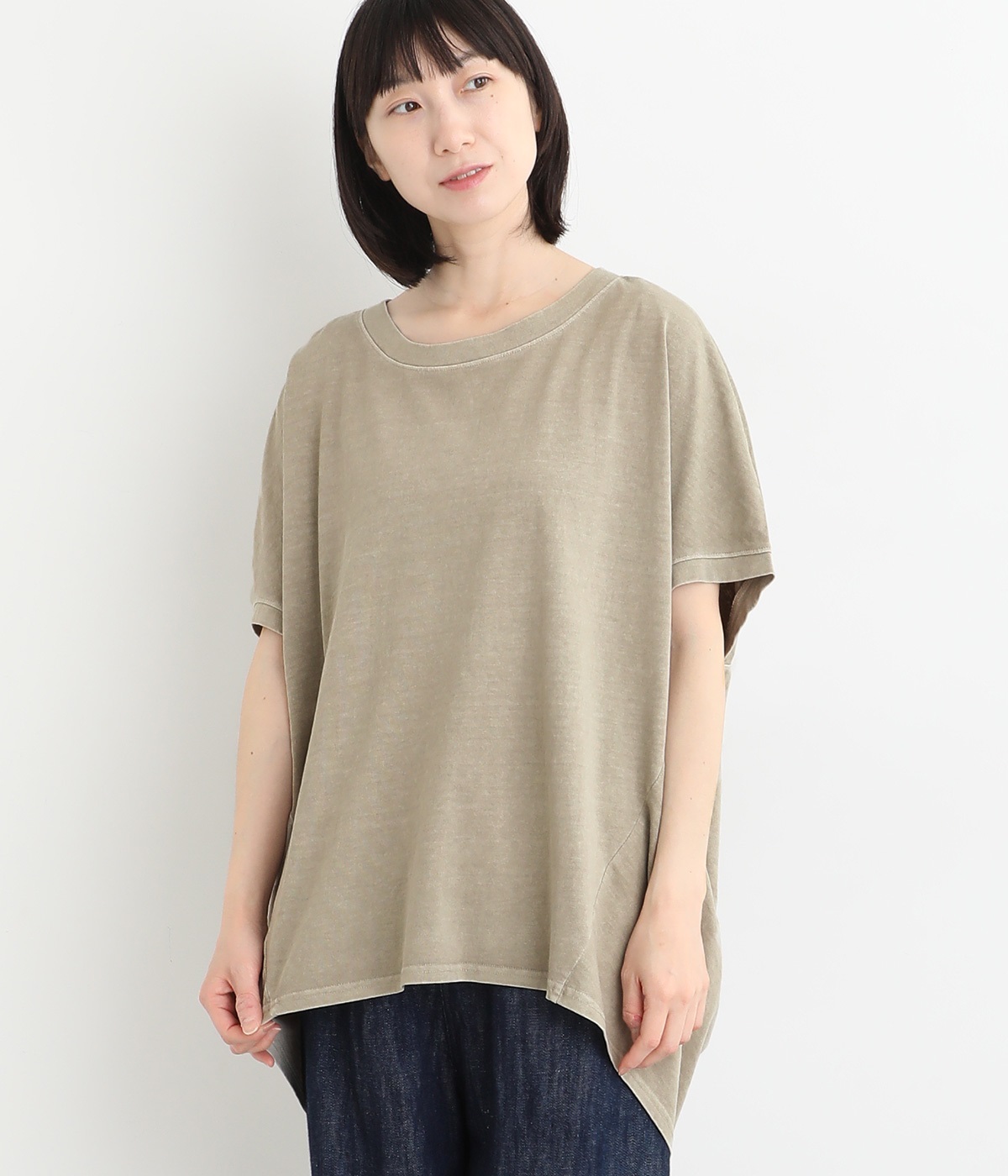 １６SOE天竺ピグメントバイオコクーンTシャツ(グレージュ-ONESIZE)