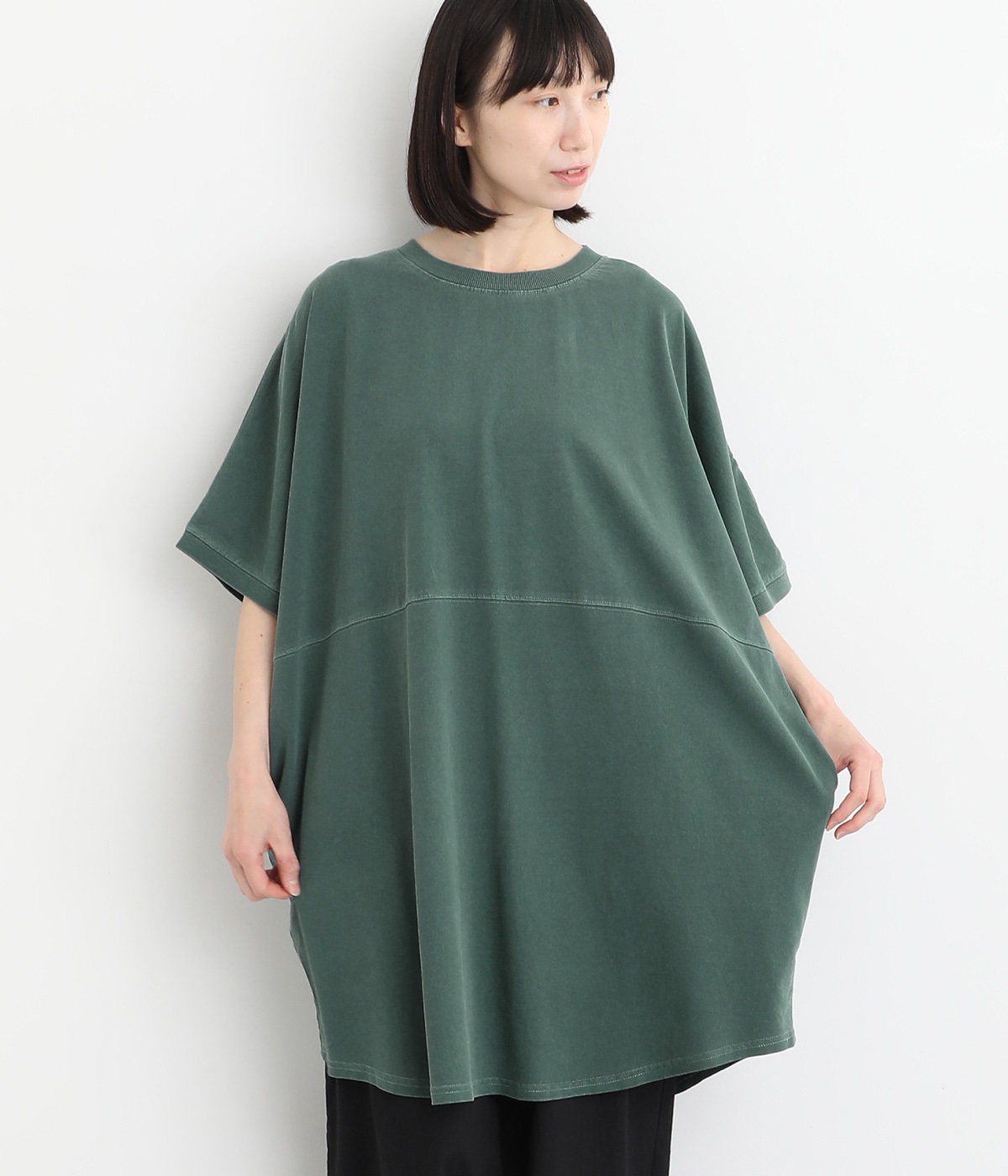 １６SOE天竺ピグメントバイオビックチュニック(グリーン-ONESIZE)