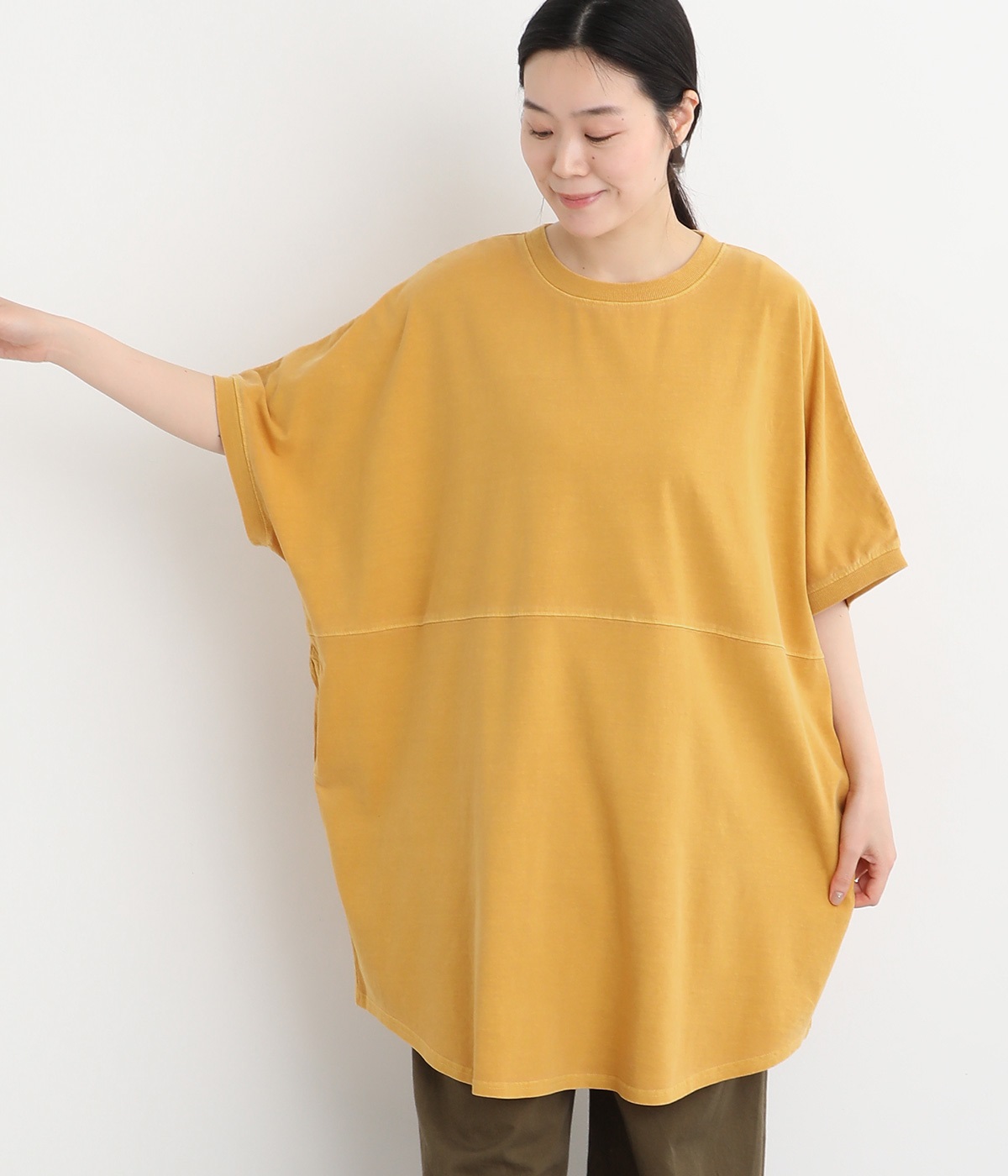 １６SOE天竺ピグメントバイオビックチュニック(イエロー-ONESIZE)