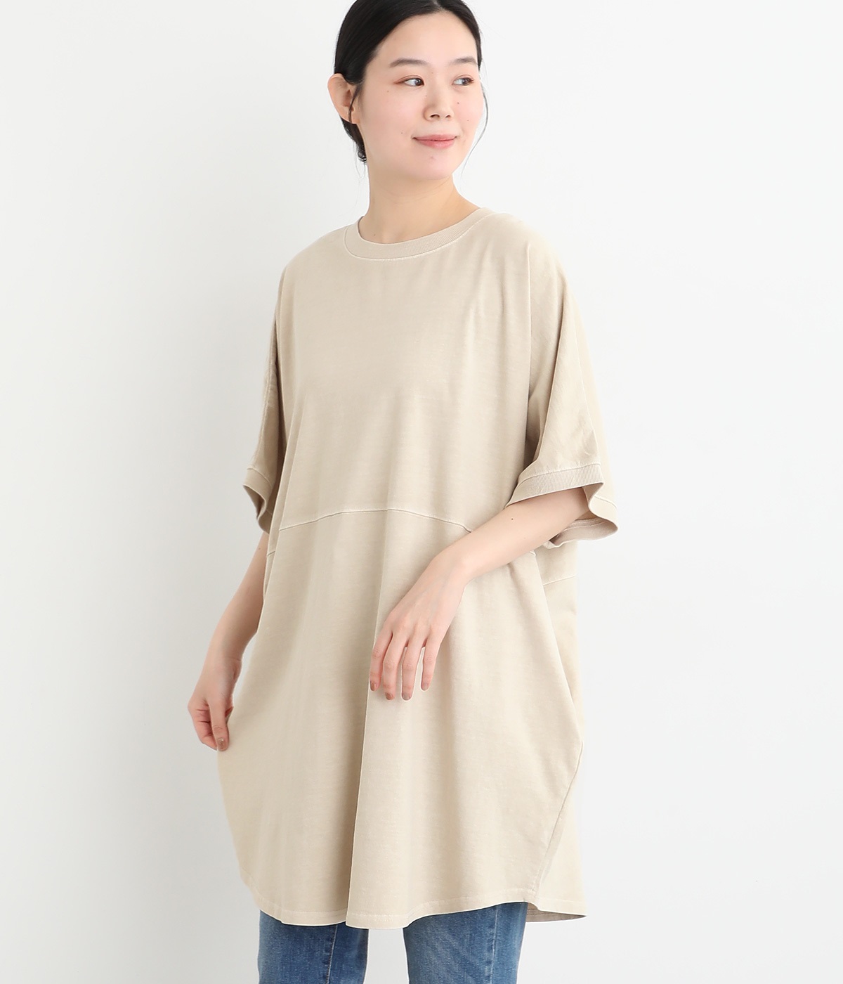 １６SOE天竺ピグメントバイオビックチュニック(アイボリー-ONESIZE)
