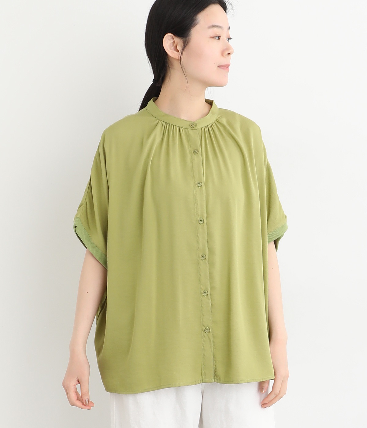 レーヨンナイロンスラブチュニックシャツ(ライムグリーン-ONESIZE)