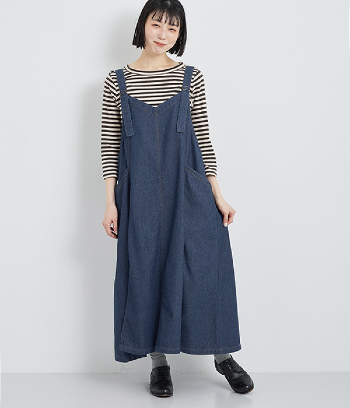 7OZデニムジャンパースカート(ネイビーデニム-ONESIZE)