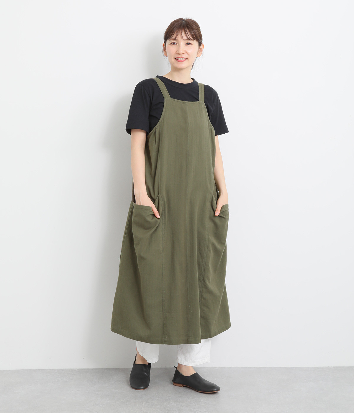ソフトツイルヘリンボーン ジャンパースカート(カーキ-ONESIZE)