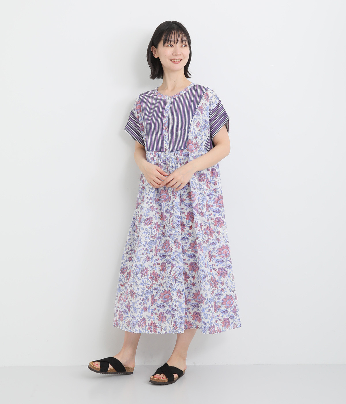 ブロックプリント 2wayワンピース(パープル-ONESIZE)