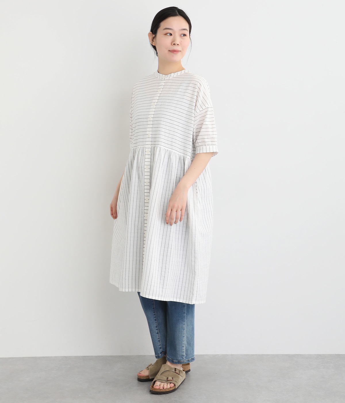 ボーダー布帛 2way切替ワンピース(オフホワイト-ONESIZE)