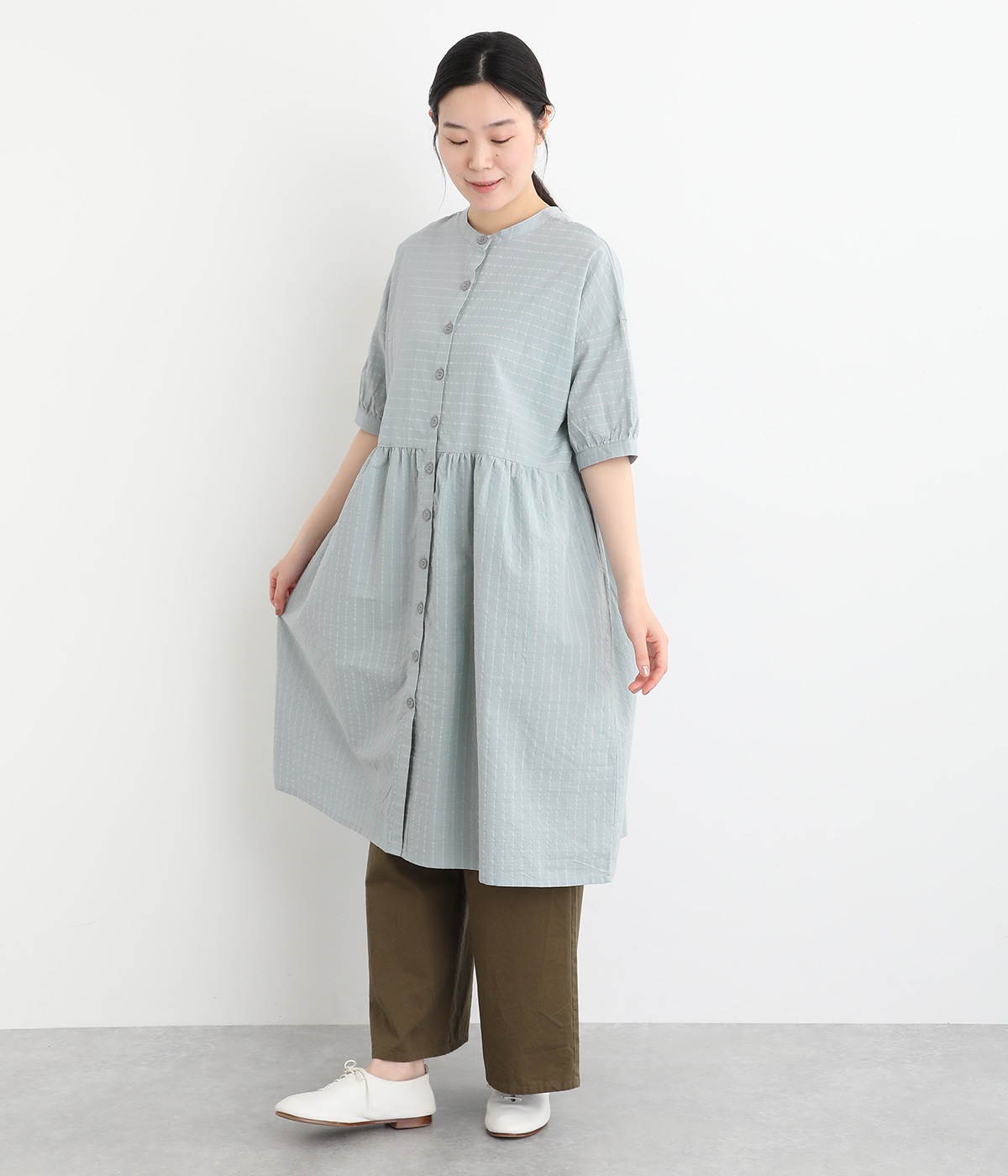 ボーダー布帛 2way切替ワンピース(サックス-ONESIZE)