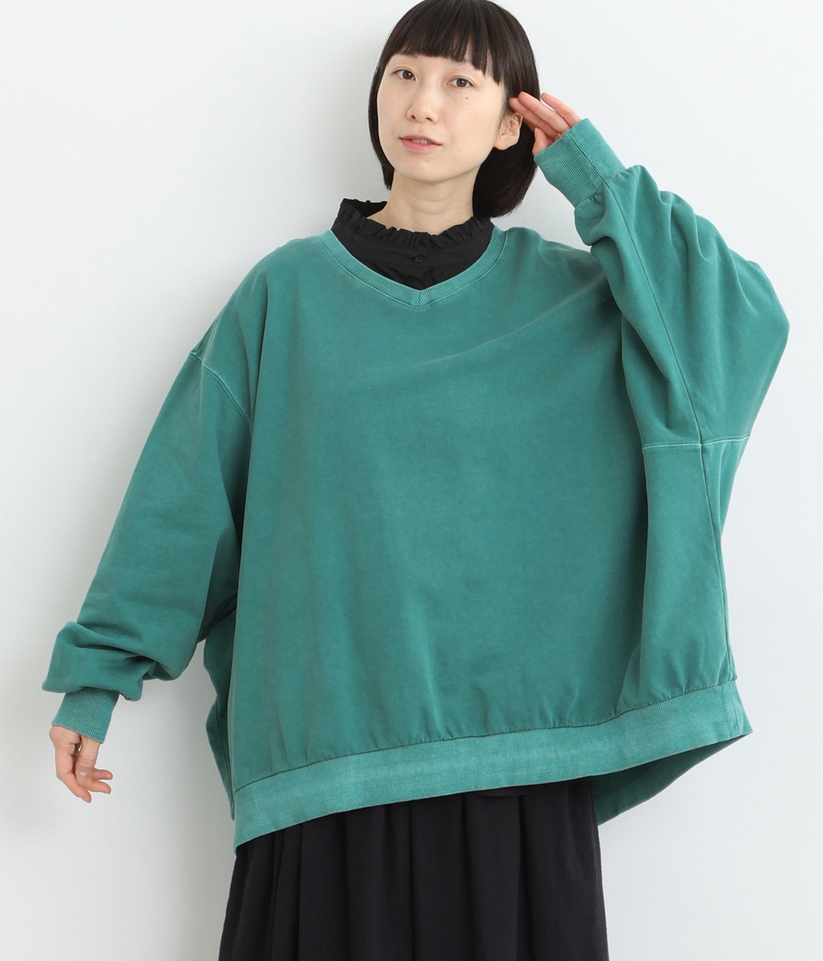 裏毛ピグメントドルマンプルオーバー(ブルーグリーン-ONESIZE)