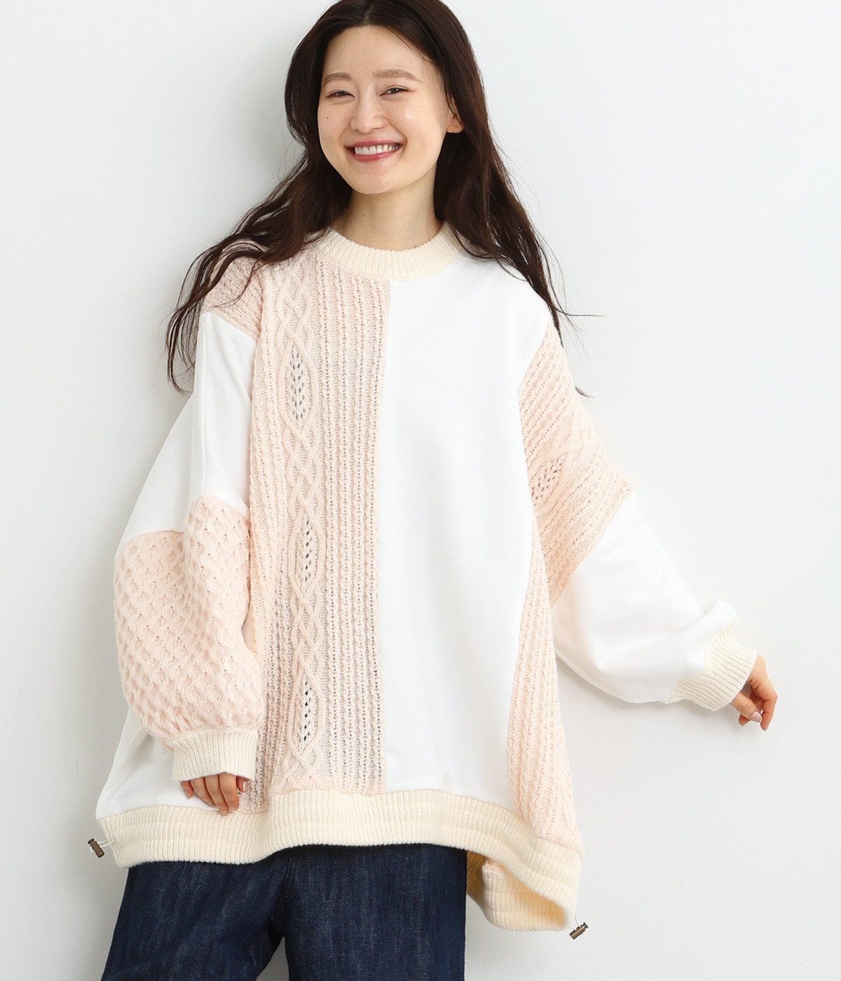 裏毛×ニットドッキングプルオーバー(アイボリー-ONESIZE)