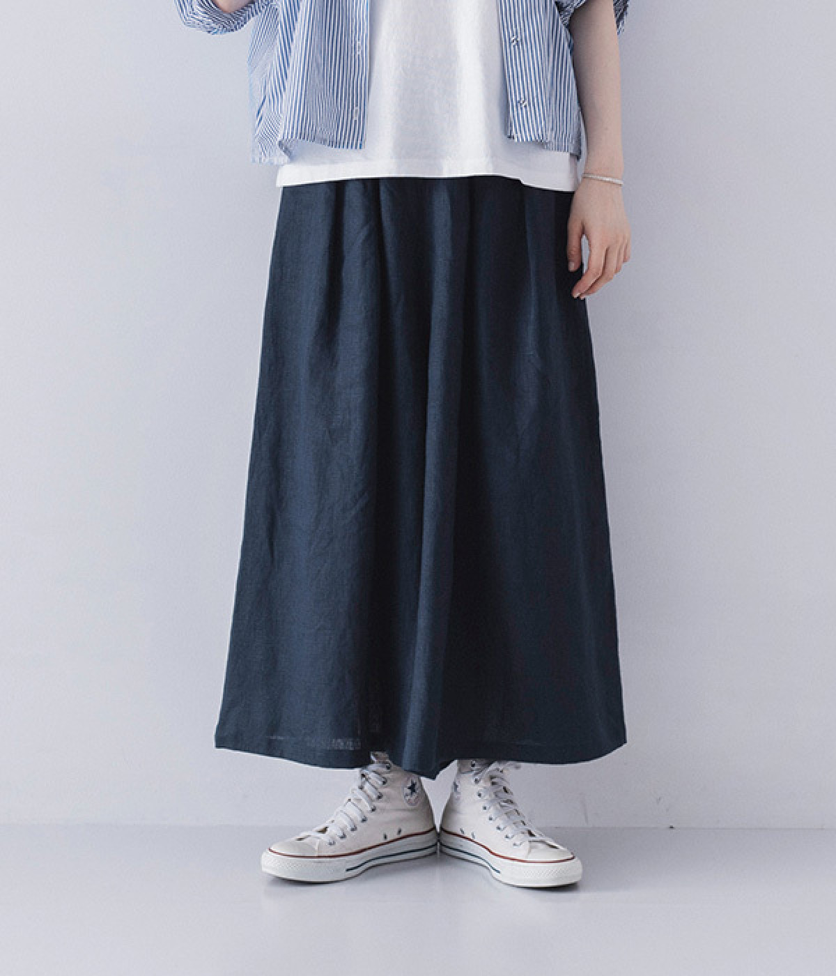 別注｜リネンタックワイドパンツ(ネイビー-ONESIZE-【コラボ】)