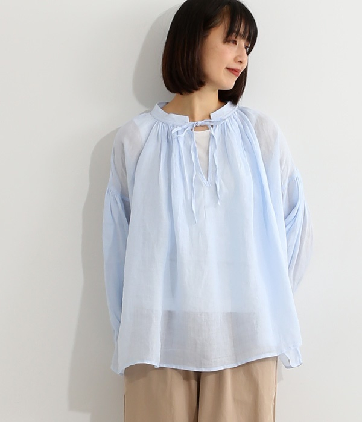 ラミーツイルムジ2wayギャザーブラウス(サックス-ONESIZE)