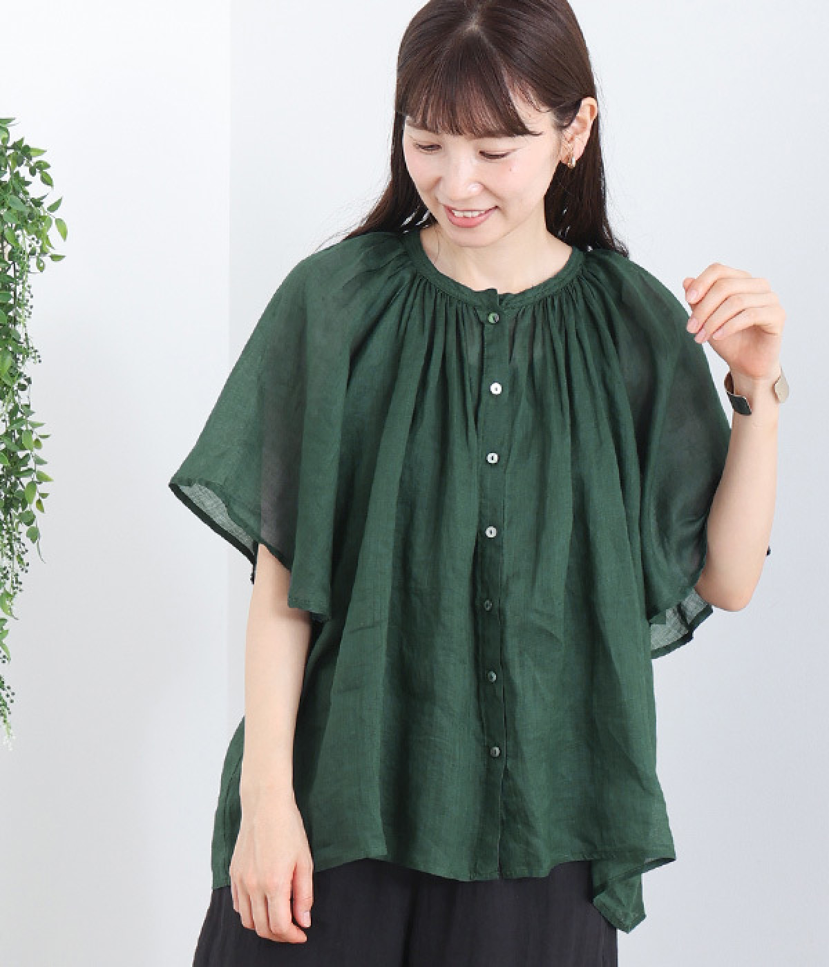 ラミーラグランスリーブブラウス(グリーン-ONESIZE)
