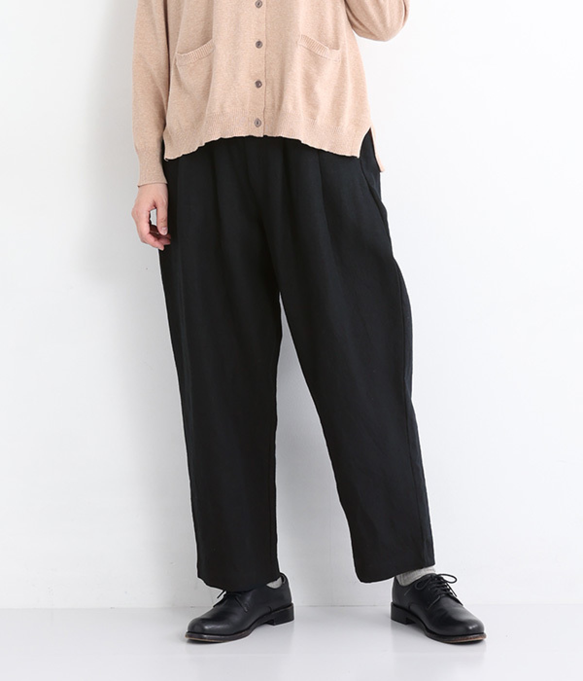 リネンキャンバスタックパンツ(ブラック-ONESIZE)
