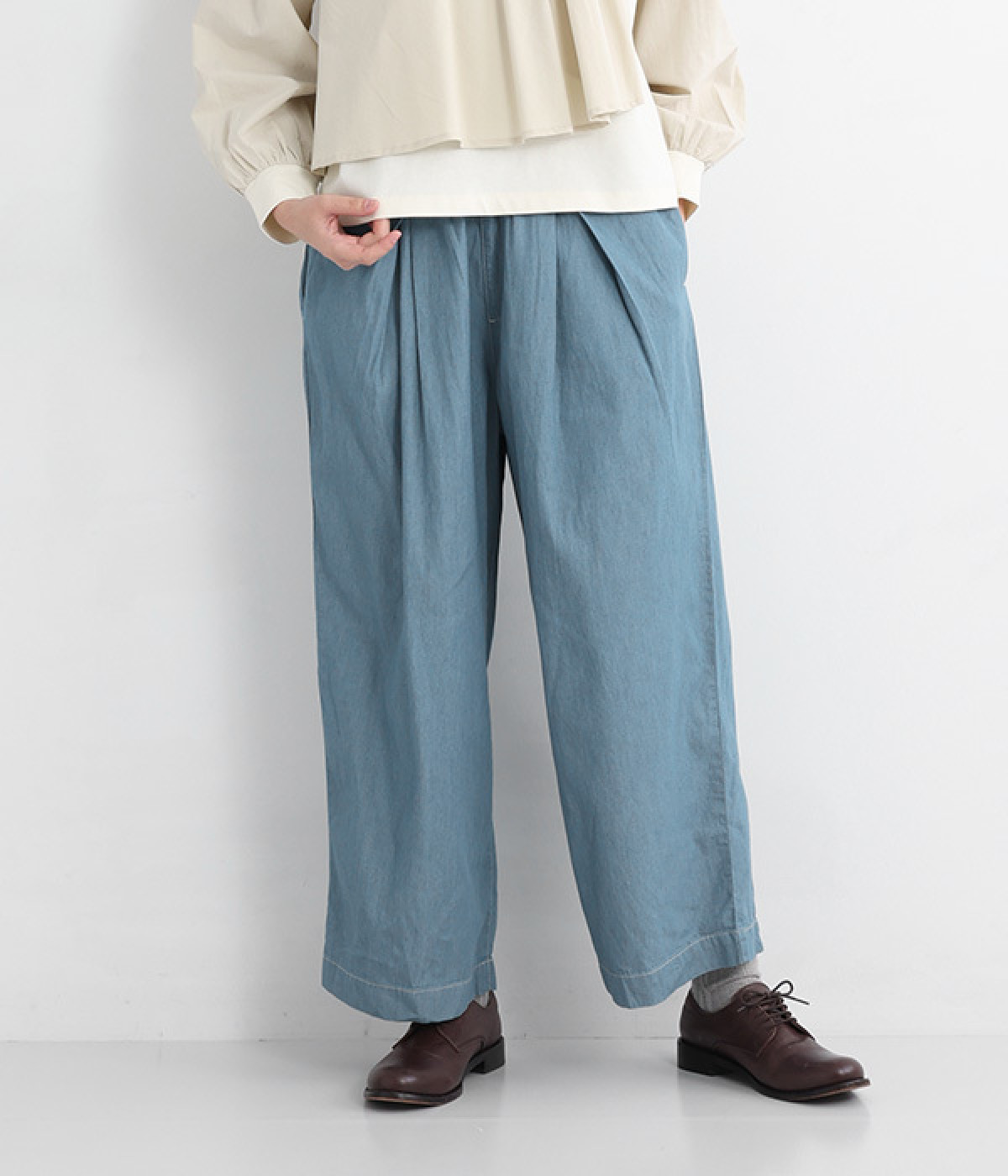 ライトオンスデニムタックパンツ(サックス-ONESIZE)