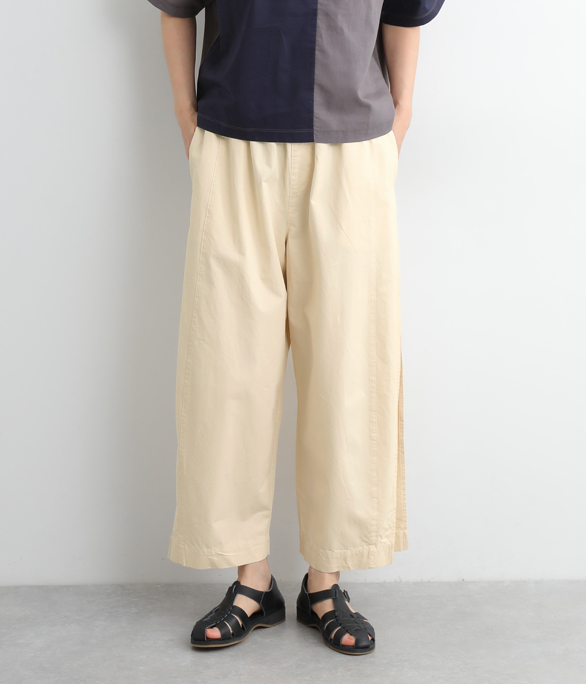 コットンツイルサイドボックスプリーツパンツ(アイボリー-ONESIZE)