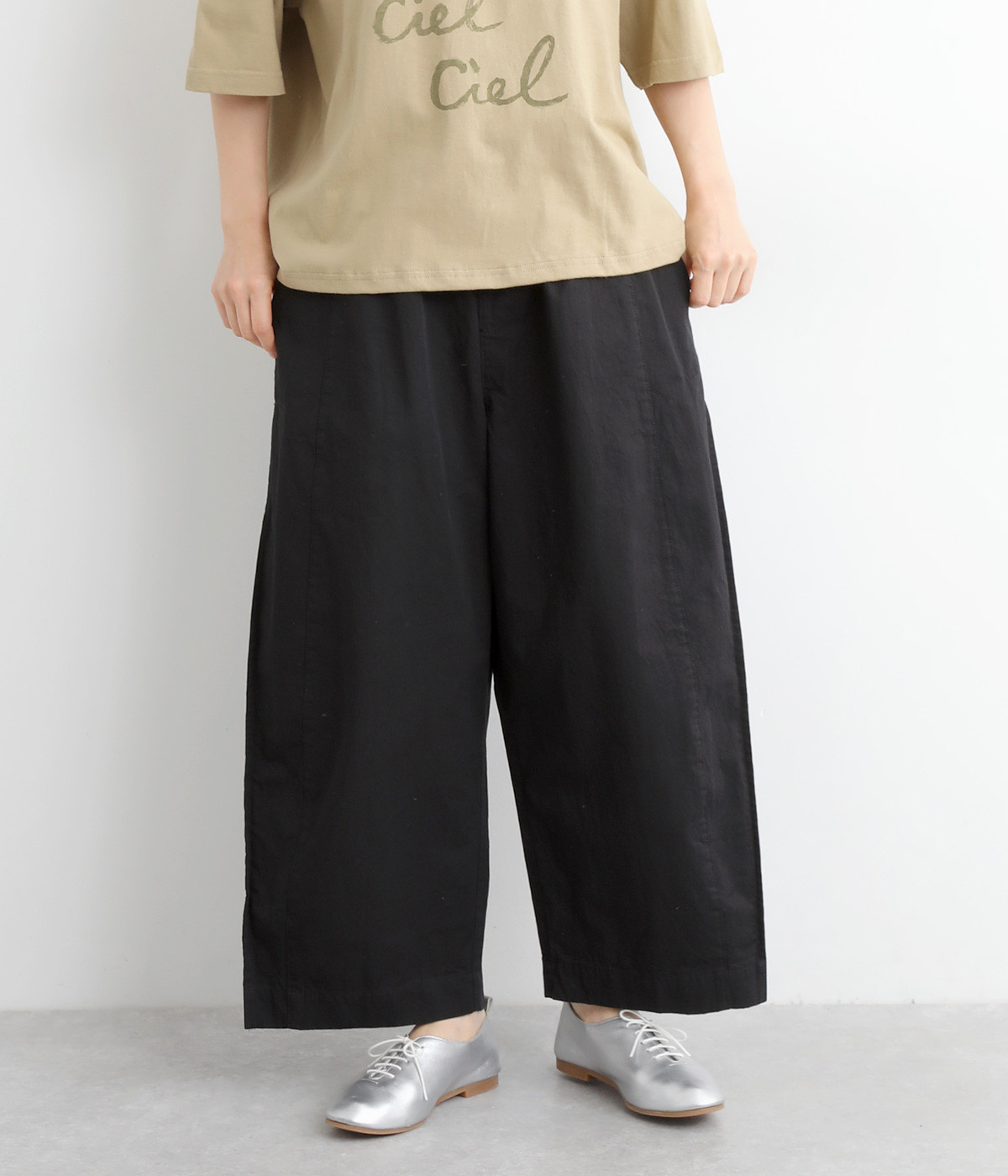 コットンツイルサイドボックスプリーツパンツ(ブラック-ONESIZE)