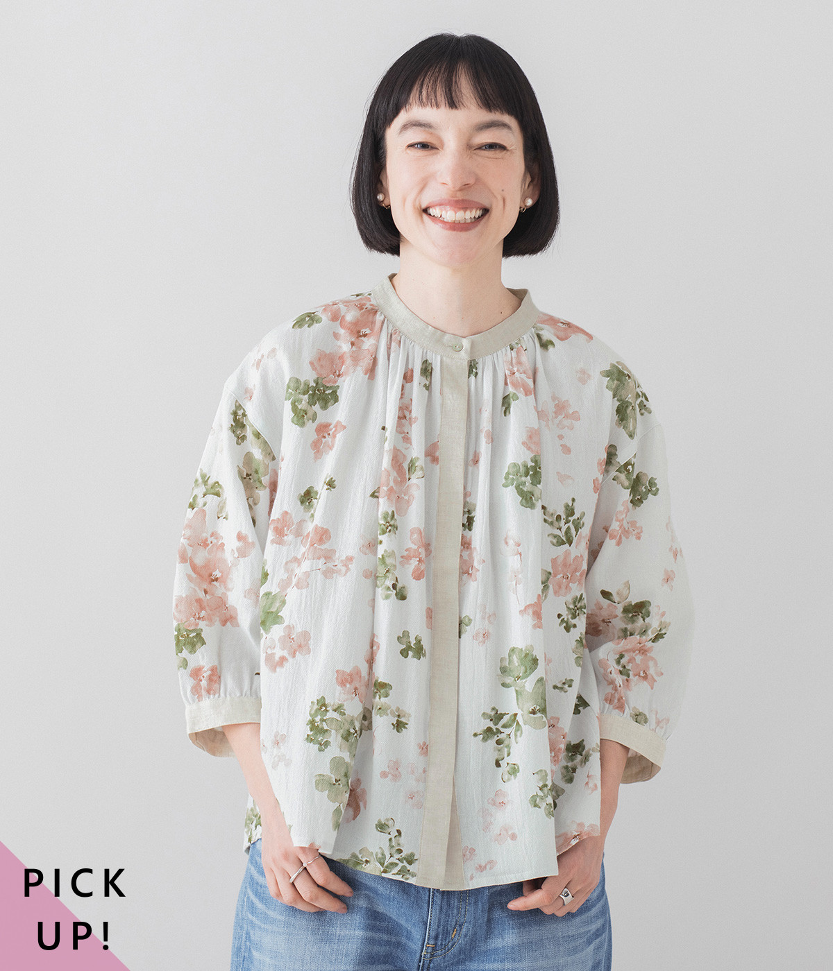 別注｜コットンぼかし花柄ブラウス(レッド-ONESIZE)