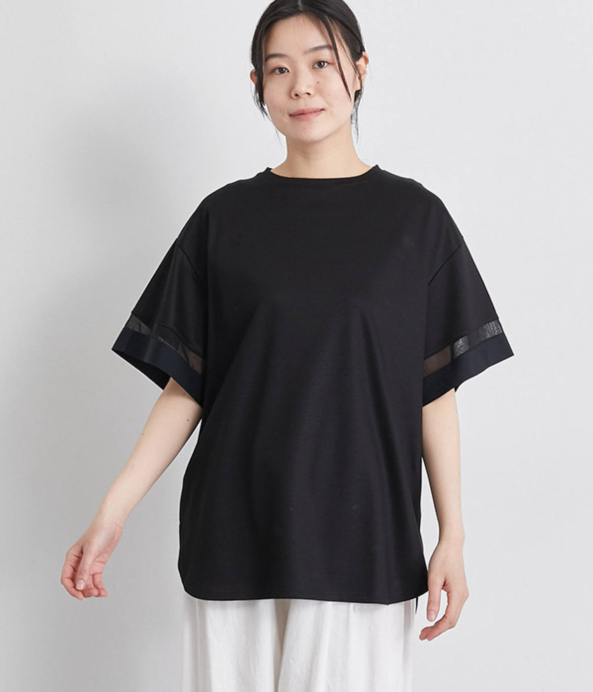シルケットポンチシアースリーブプルオーバー(ブラック-ONESIZE)