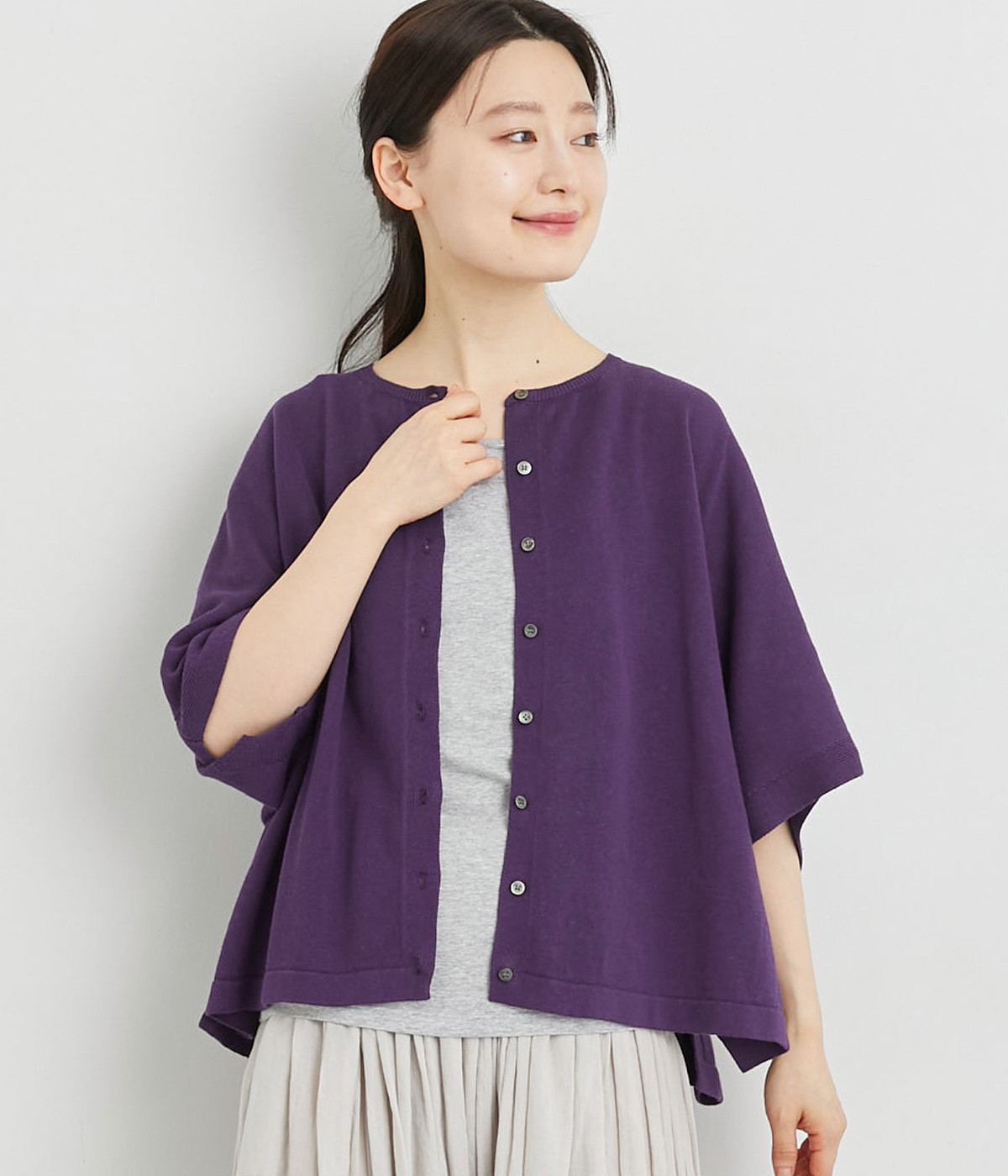 コットンリネンニットカーディガン(パープル-ONESIZE)