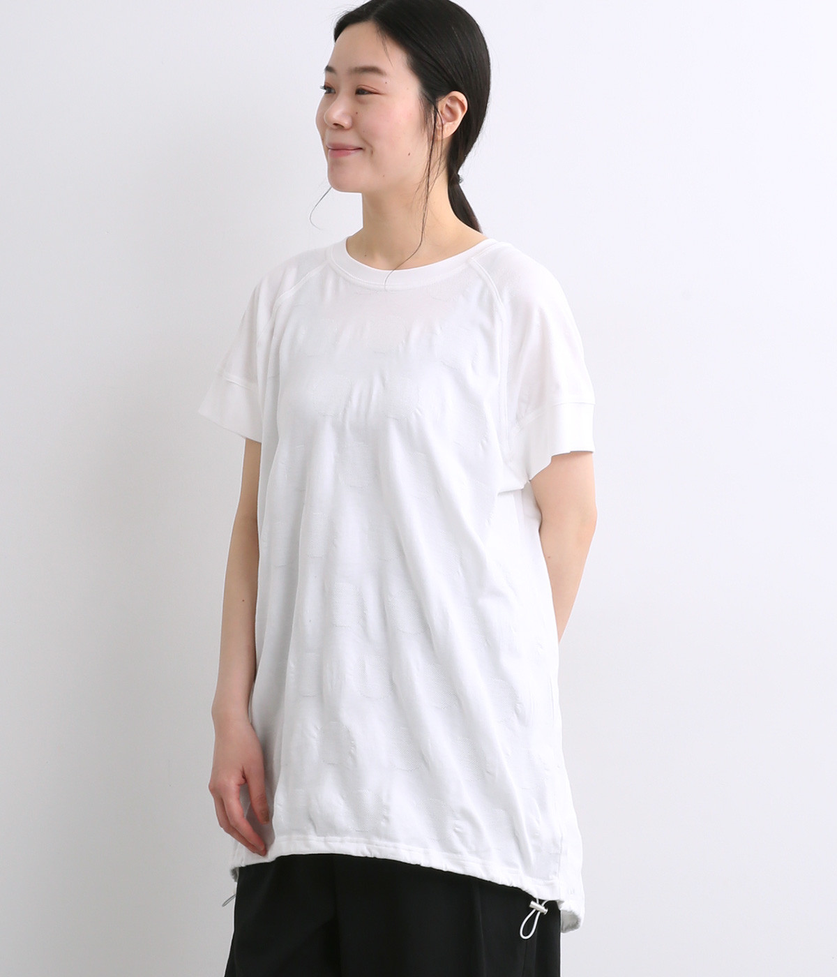 ジャカードドット ジャージチュニック(オフホワイト-ONESIZE)